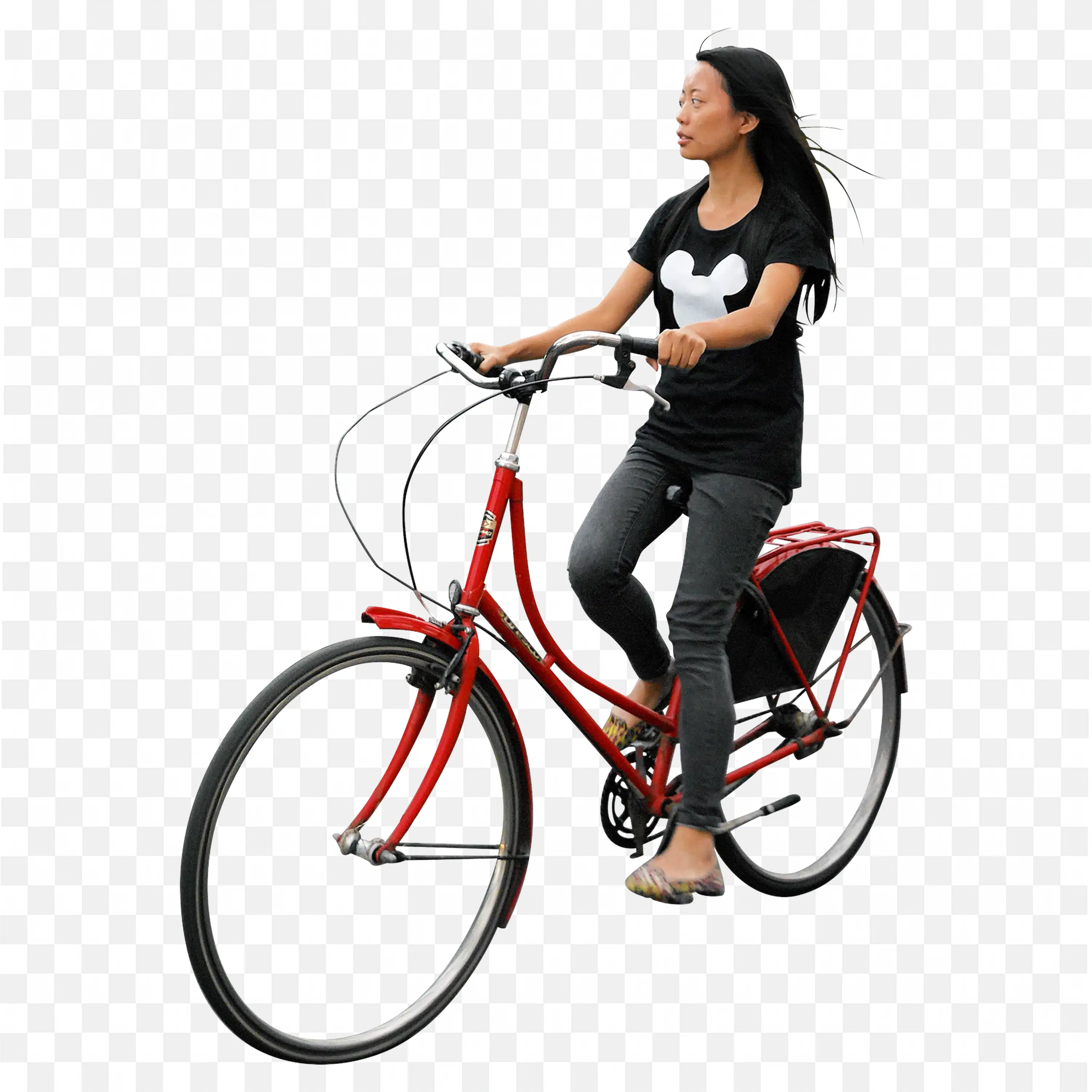 Woman Rides Red Bicycle in Urban Free Transparent Image