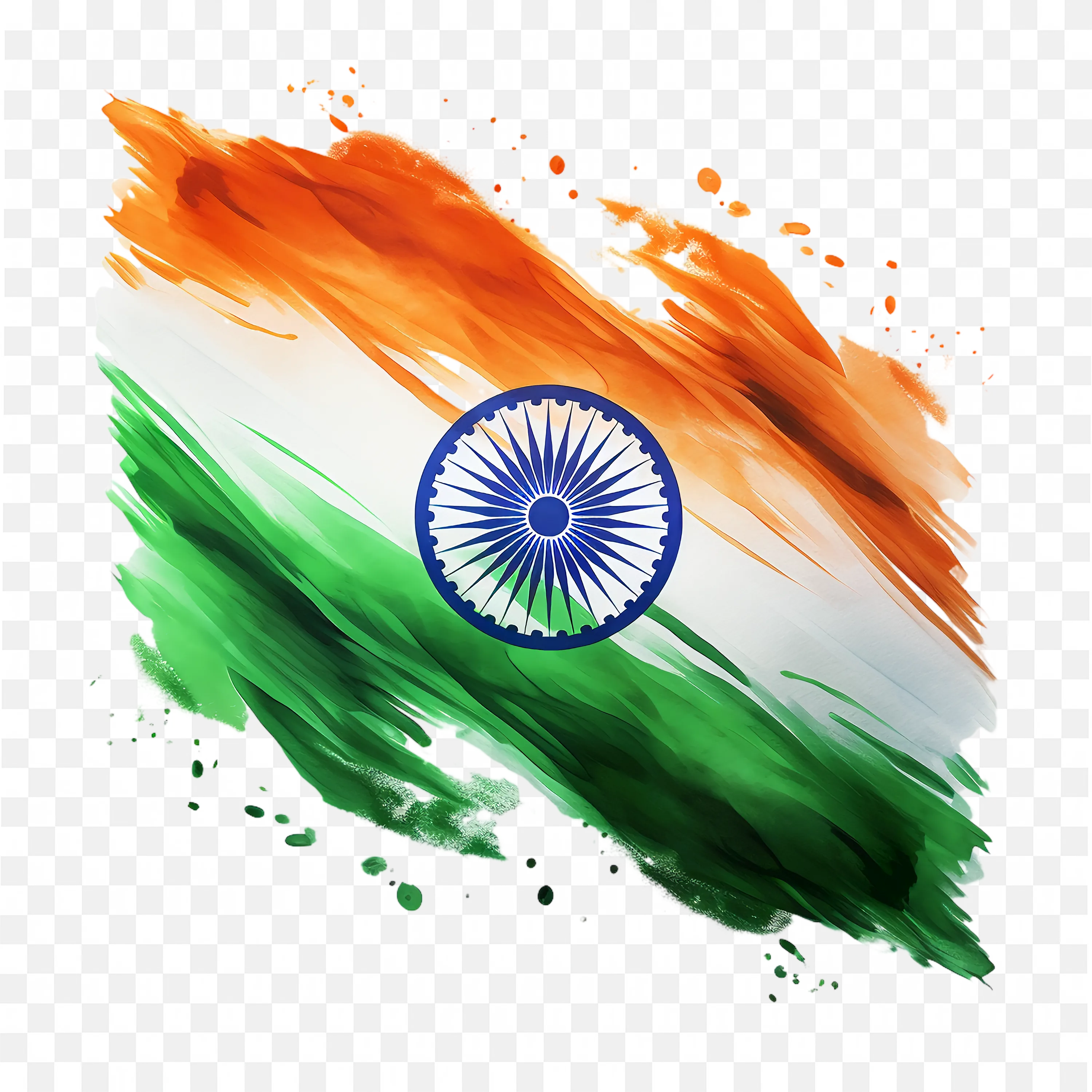 Artistic Paint Splash Indian Flag with Ashoka Chakra PNG