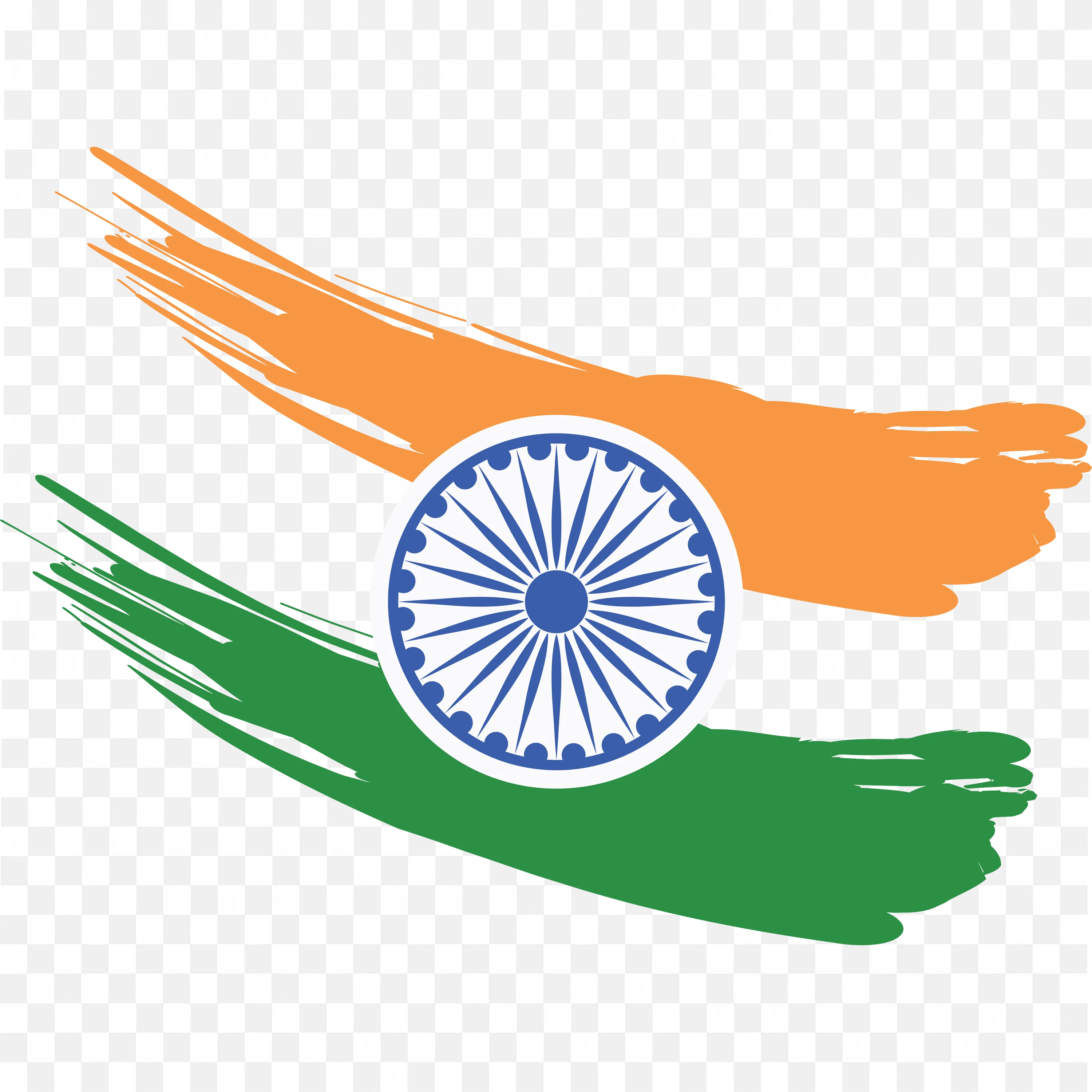 Brush Stroke Indian Flag with Blue Ashoka Chakra Free PNG