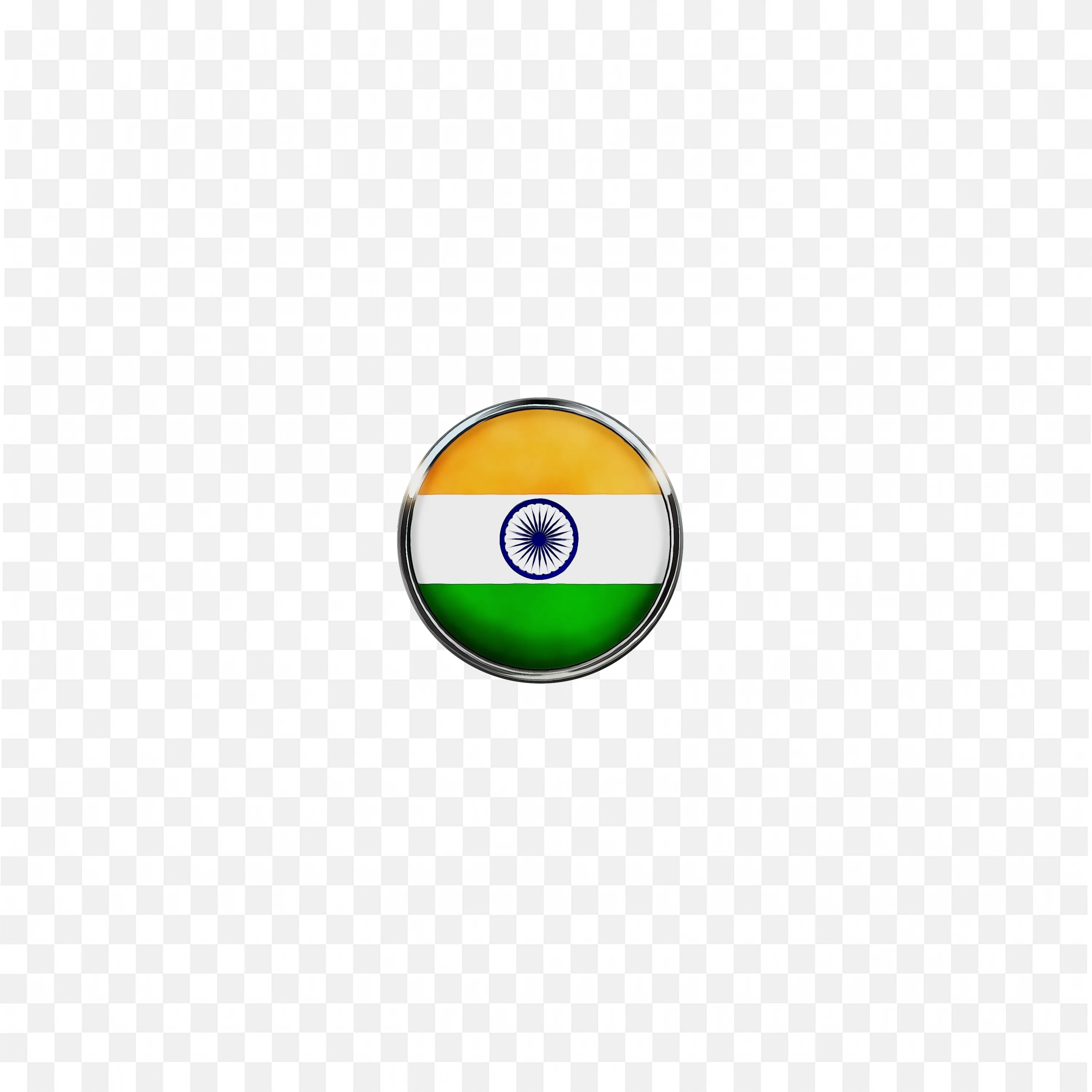 Circular Glossy Indian Flag Icon with Tricolor and Blue Chakra PNG