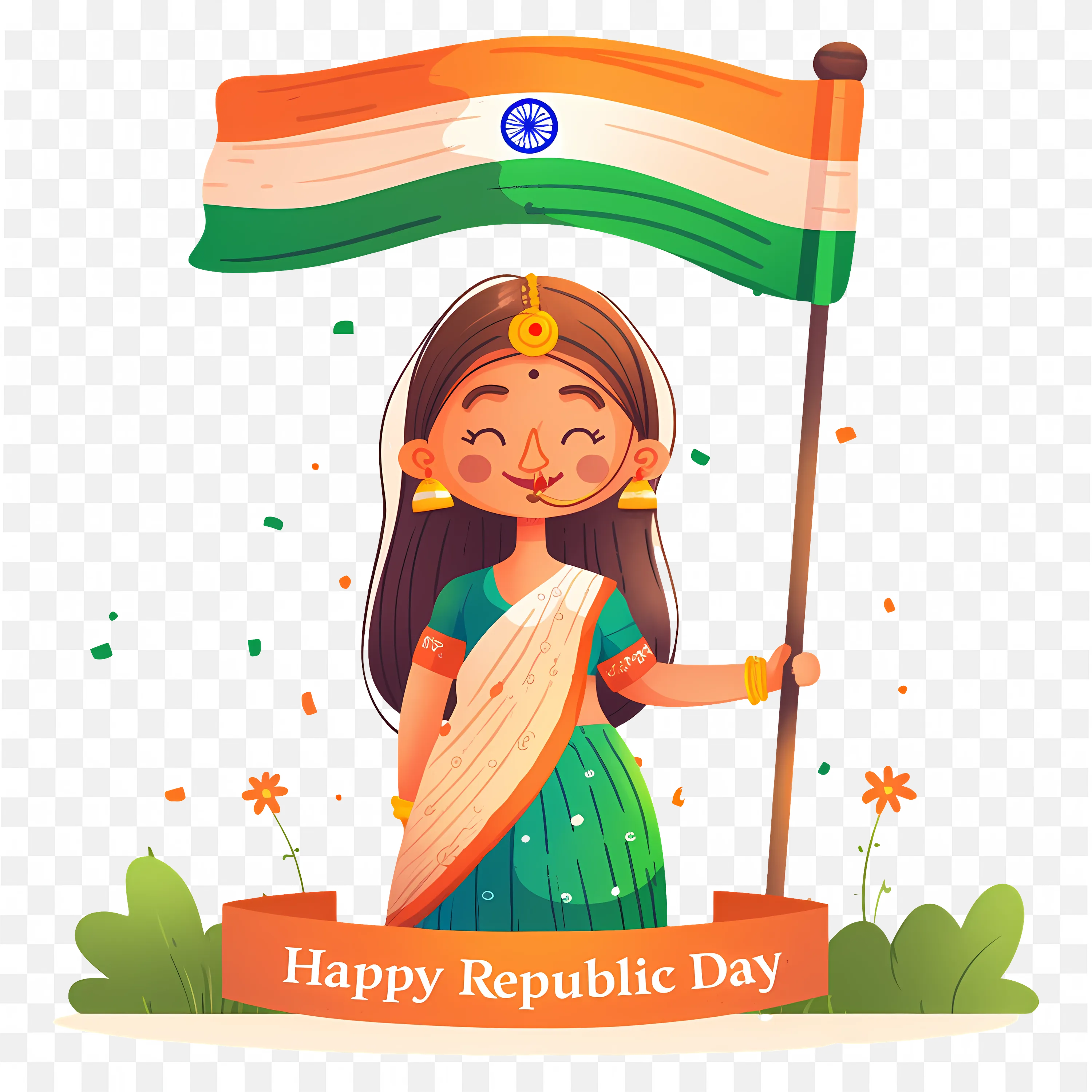 Girl Holding Indian Flag for Republic Day Free PNG Download