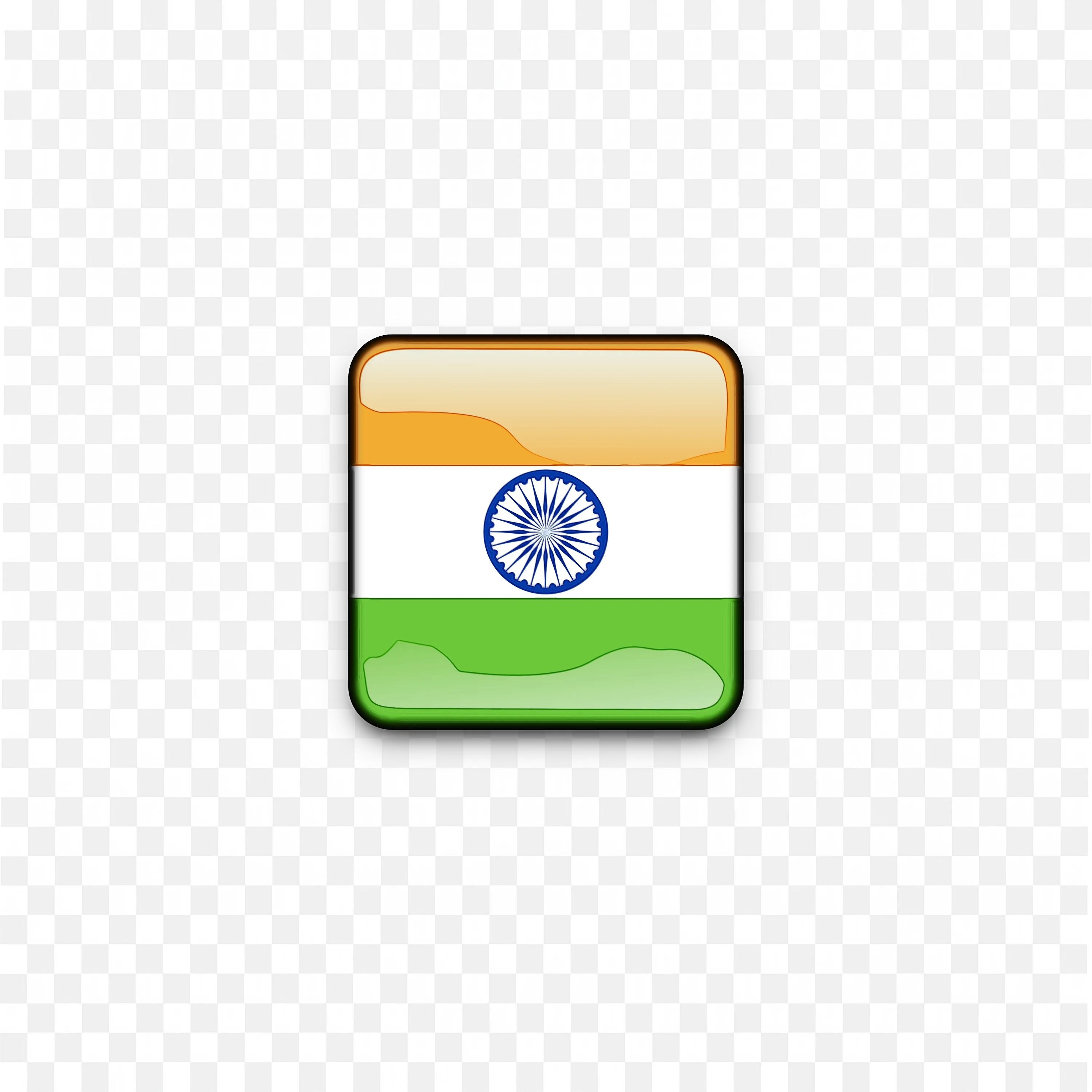 Glossy Square Icon of the Indian National Flag with Blue Chakra