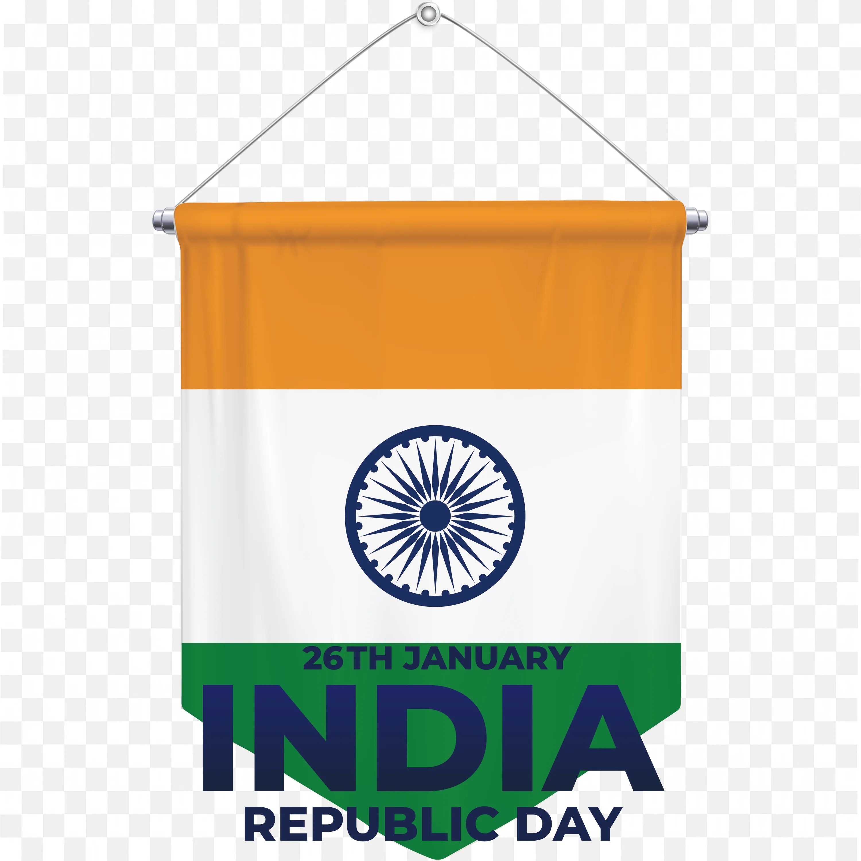 Hanging Indian Flag Banner with Green INDIA Text at the Bottom
