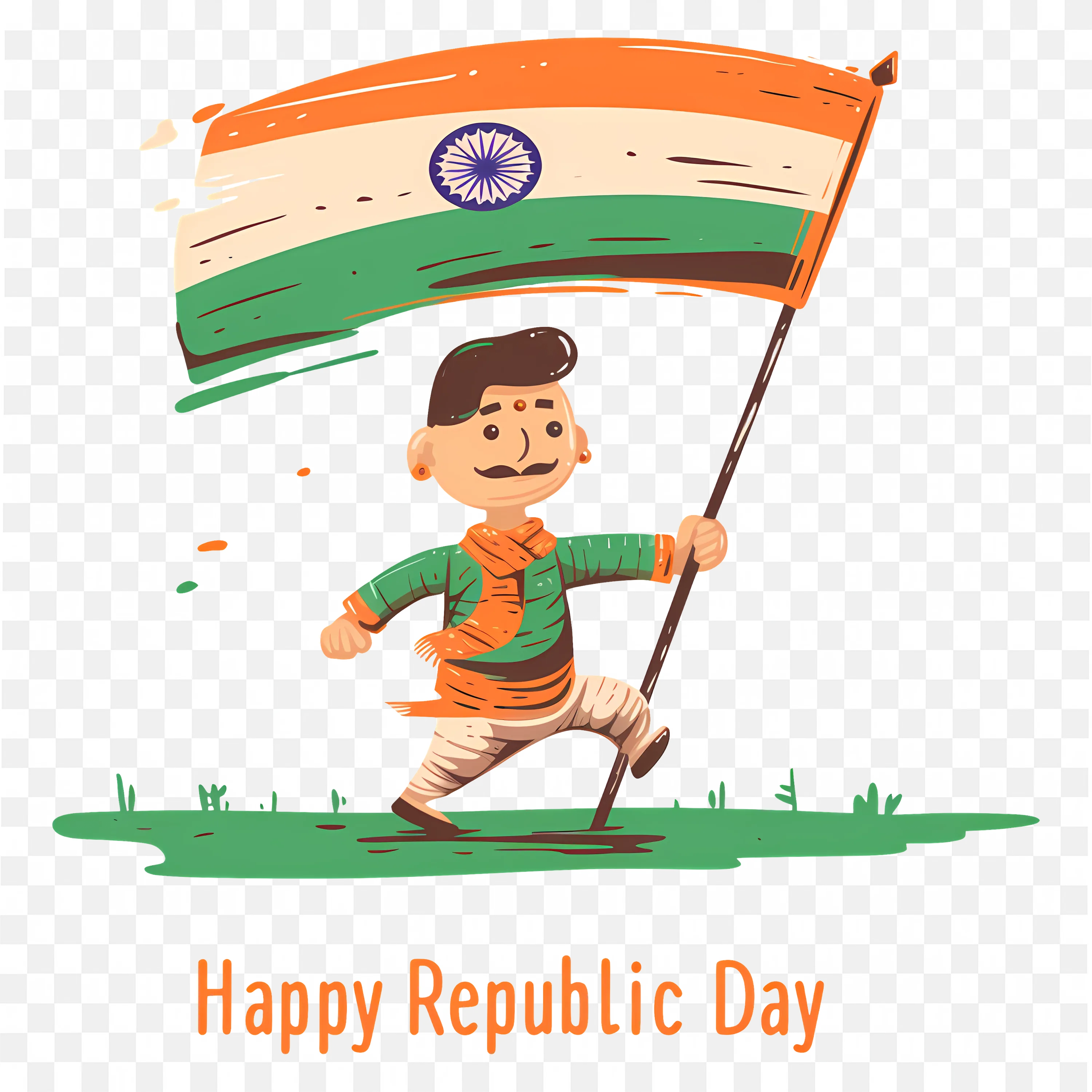 Happy Republic Day Boy Holding Indian Flag Cartoon Illustration