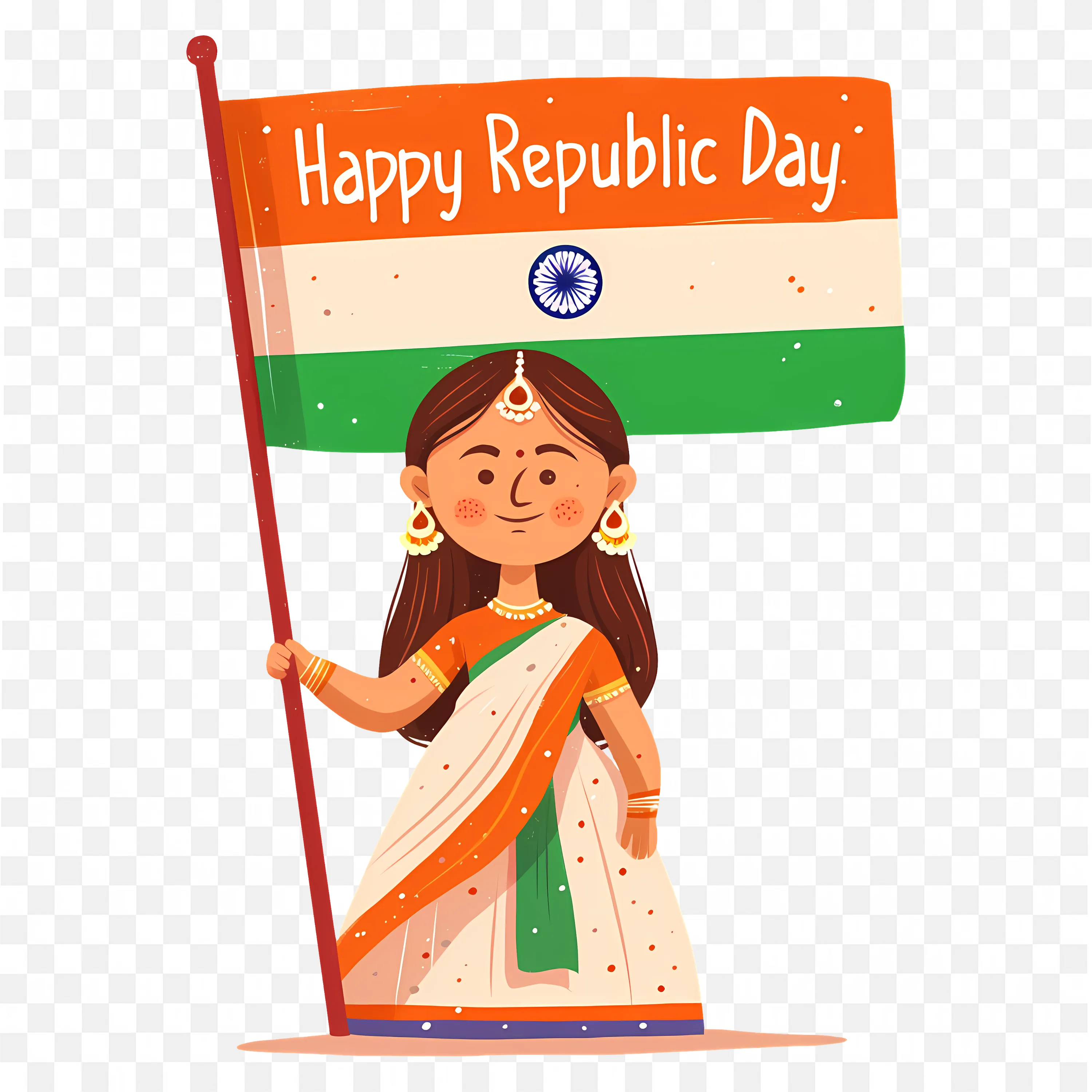 Happy Republic Day Girl Holding Indian Flag Drawing