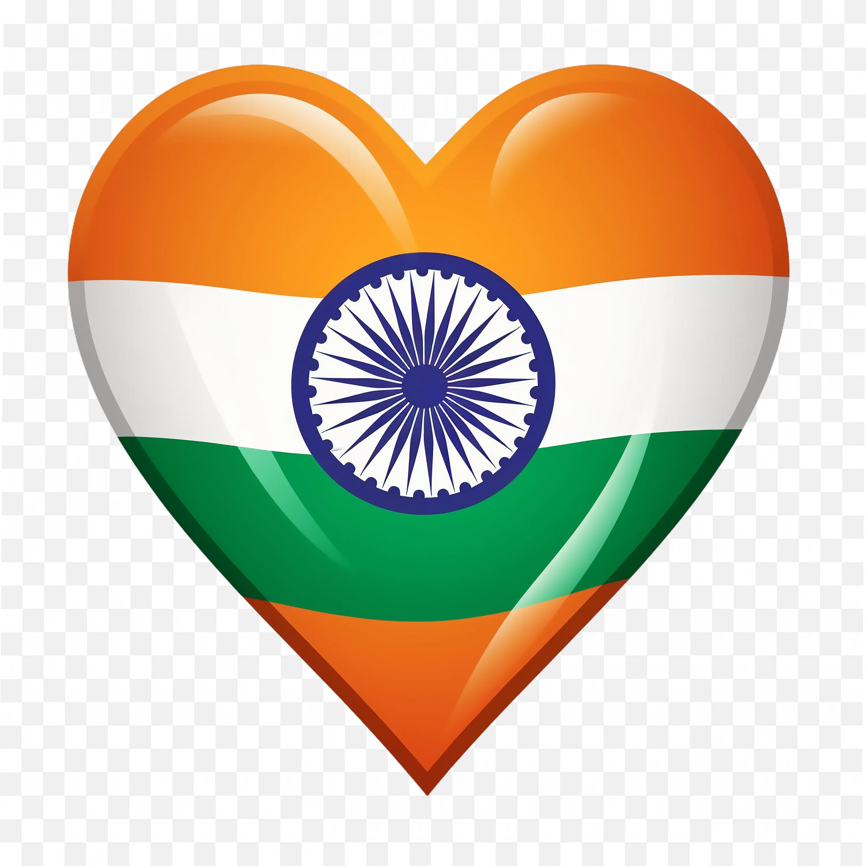 Heart Shaped Indian Flag with Glossy Finish and Blue Ashoka Wheel