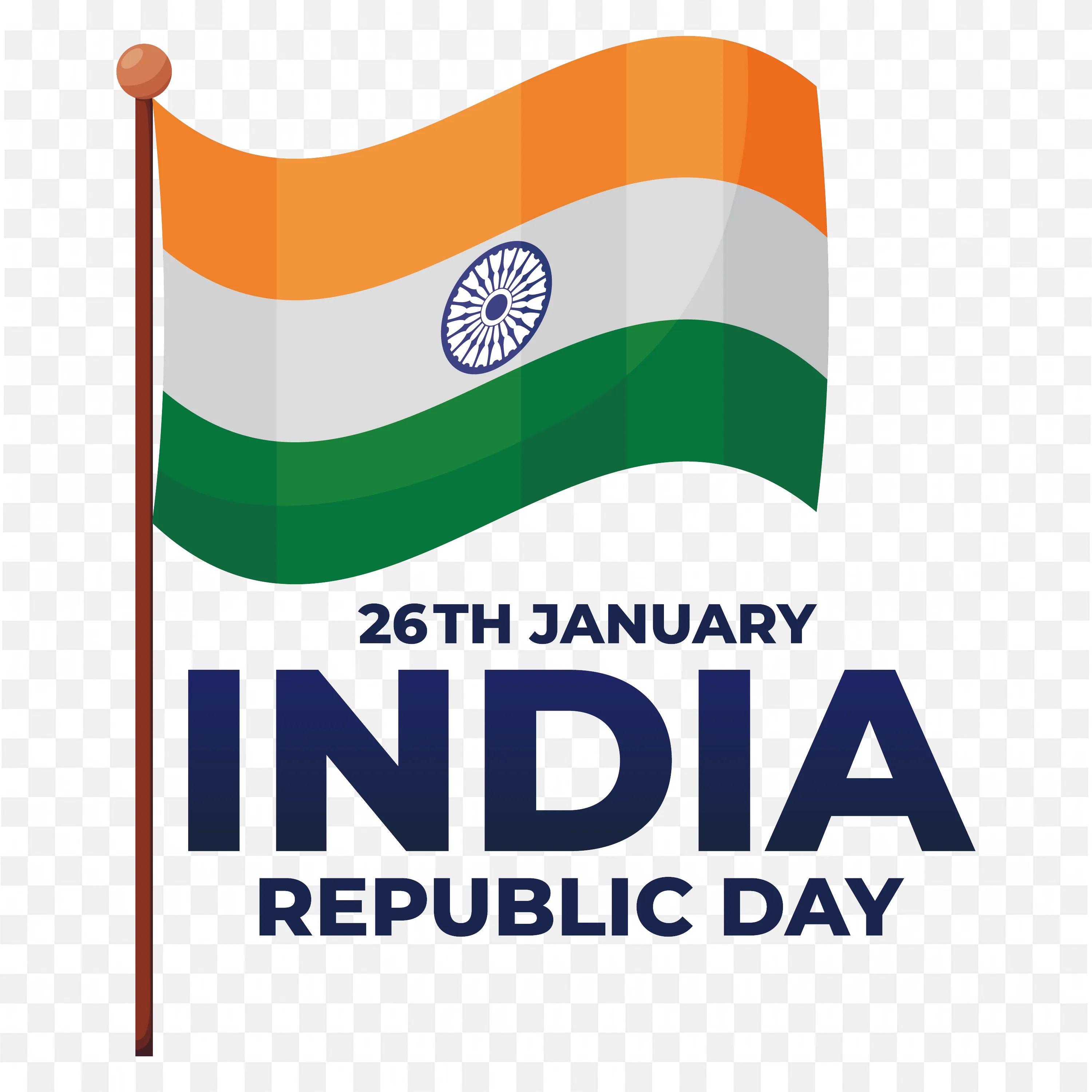 Indian Flag Illustration with Republic DayText Design PNG