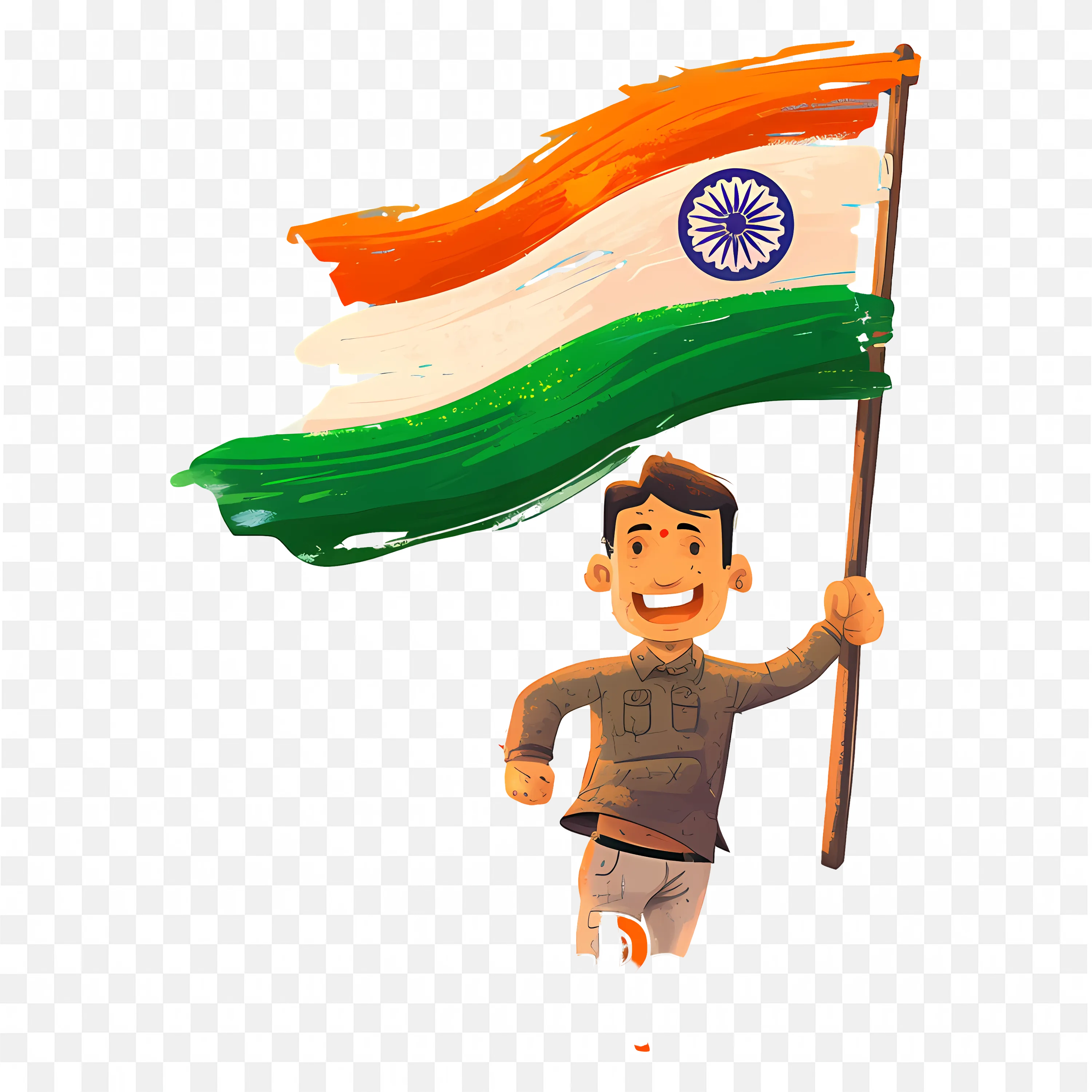 Little Boy Running with Holding a Large Indian National Flag
