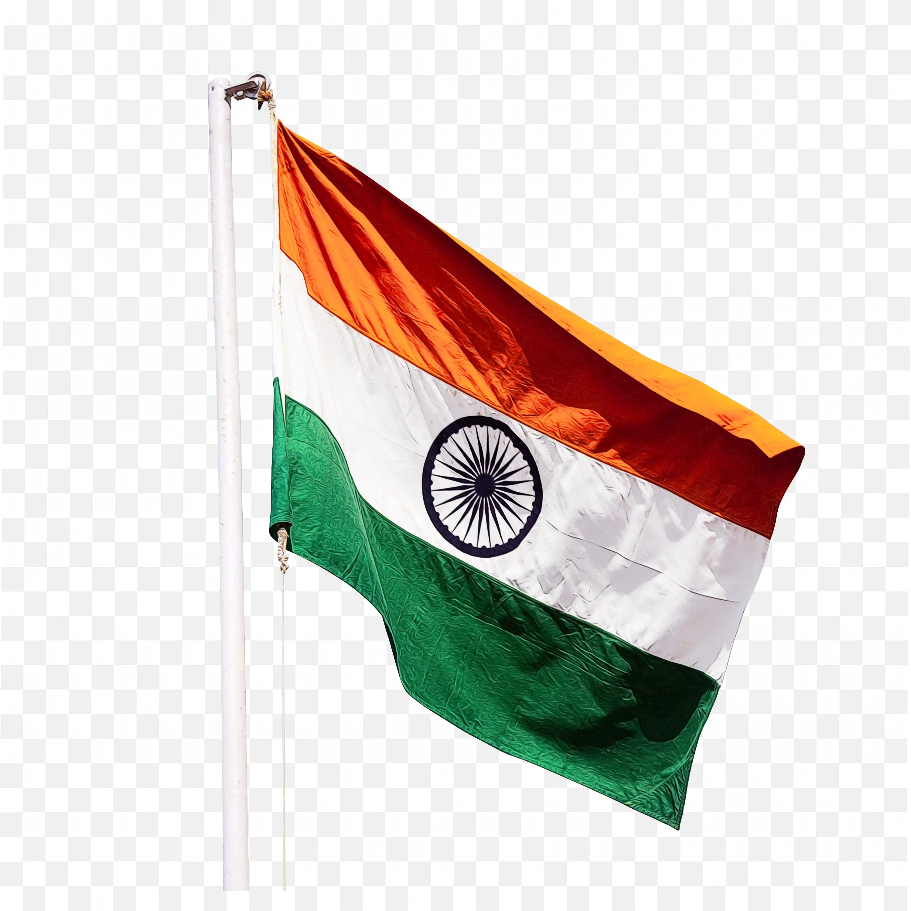 Realistic Fabric Indian Flag with Blue Ashoka Chakra PNG