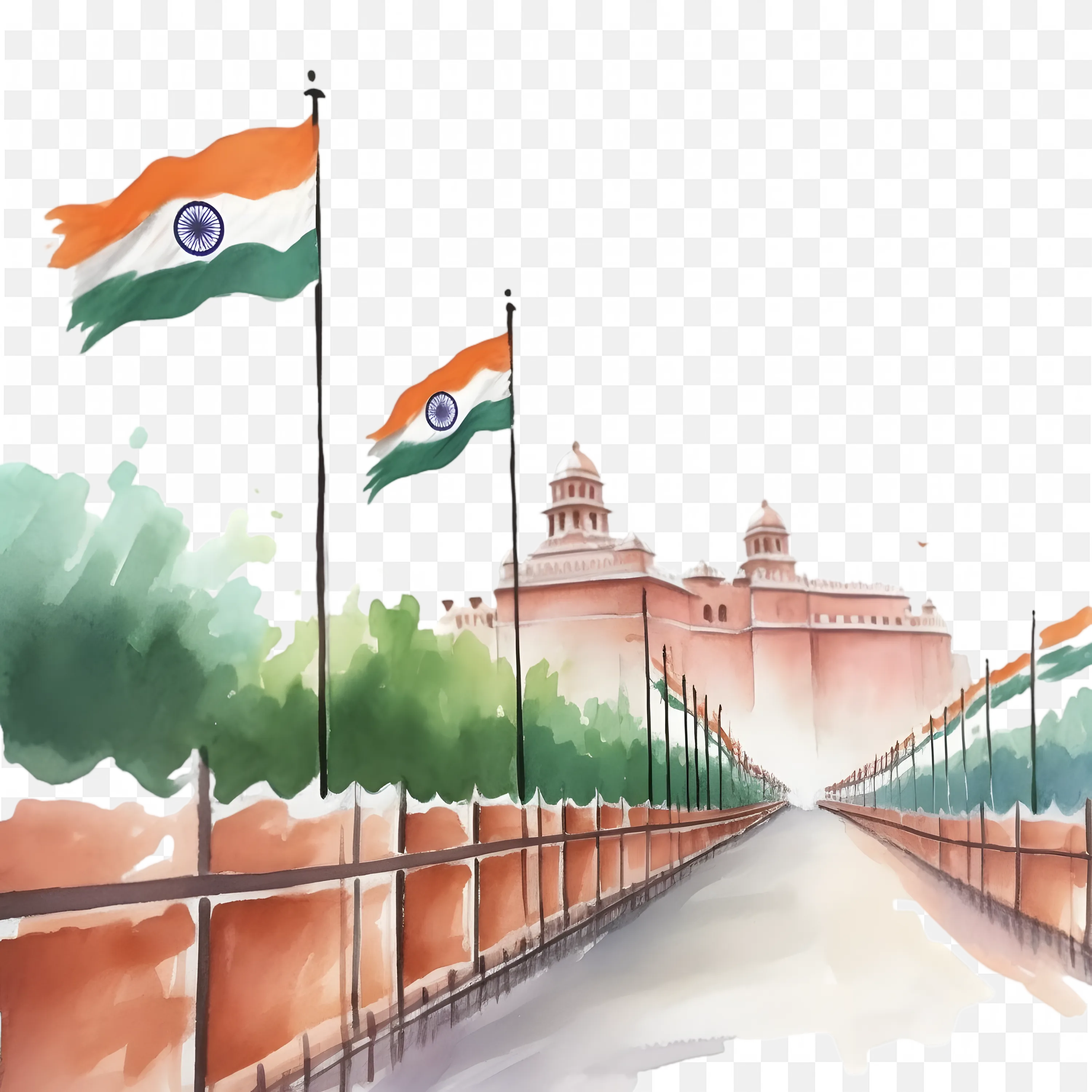 Red Fort with Indian Flags for Republic Day Celebration