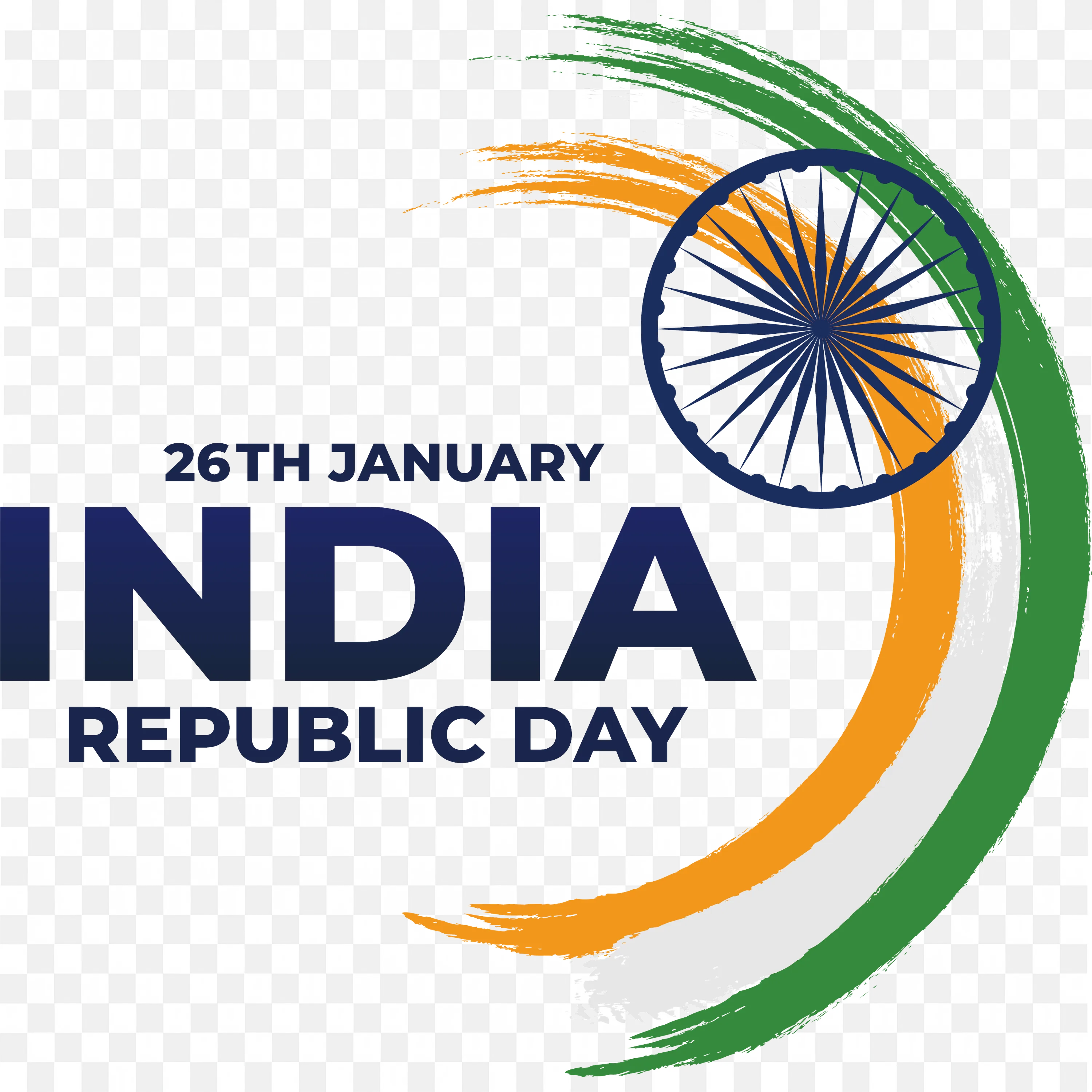 Republic Day Poster with Wave Tricolor and Ashoka Chakra PNG