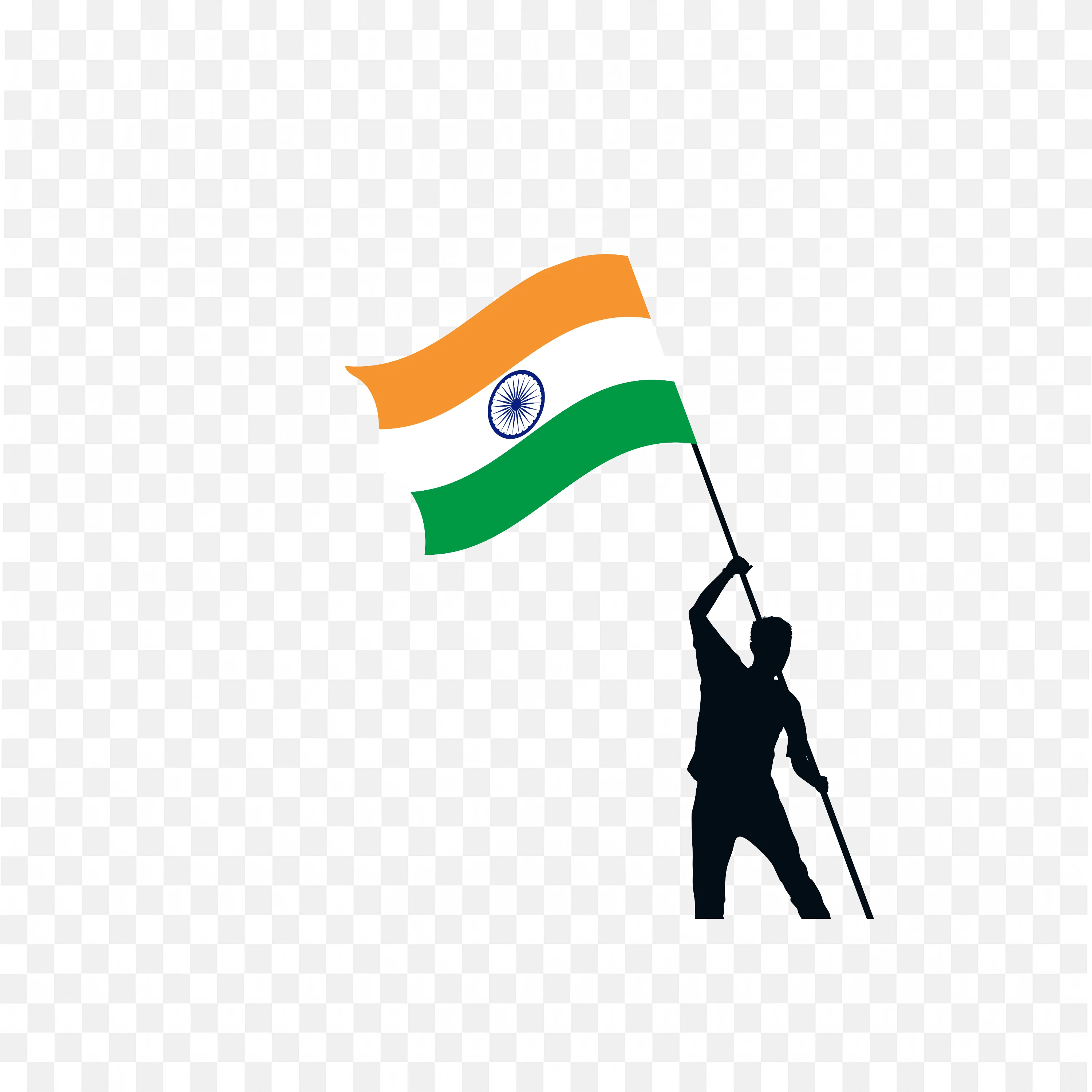 Silhouette Man Raising Indian Flag in Patriotic PNG Download