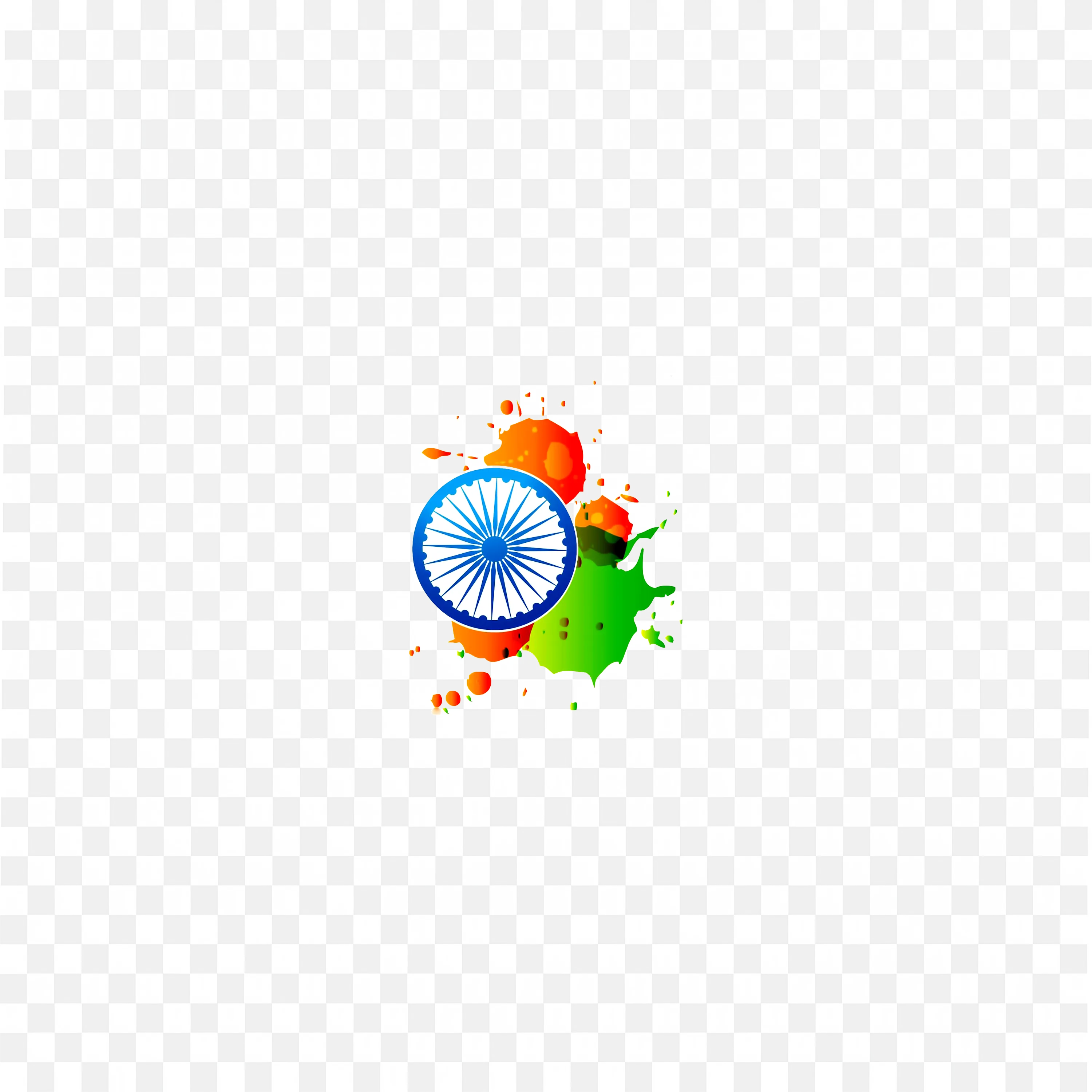 Splatter Paint Ashoka Chakra with India Map Silhouette PNG