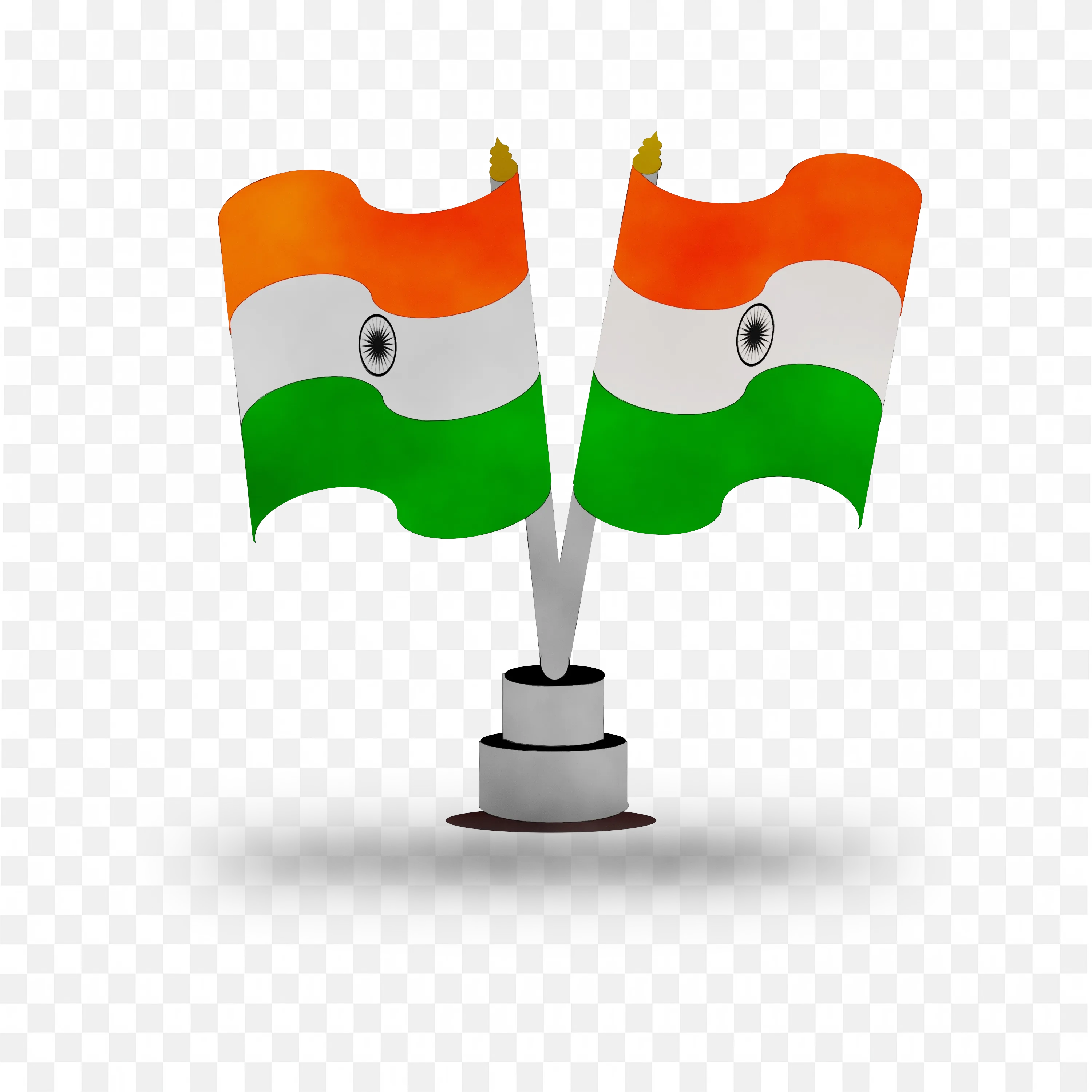 Twin Indian Flags on Metal Stand with Ashoka Chakra PNG