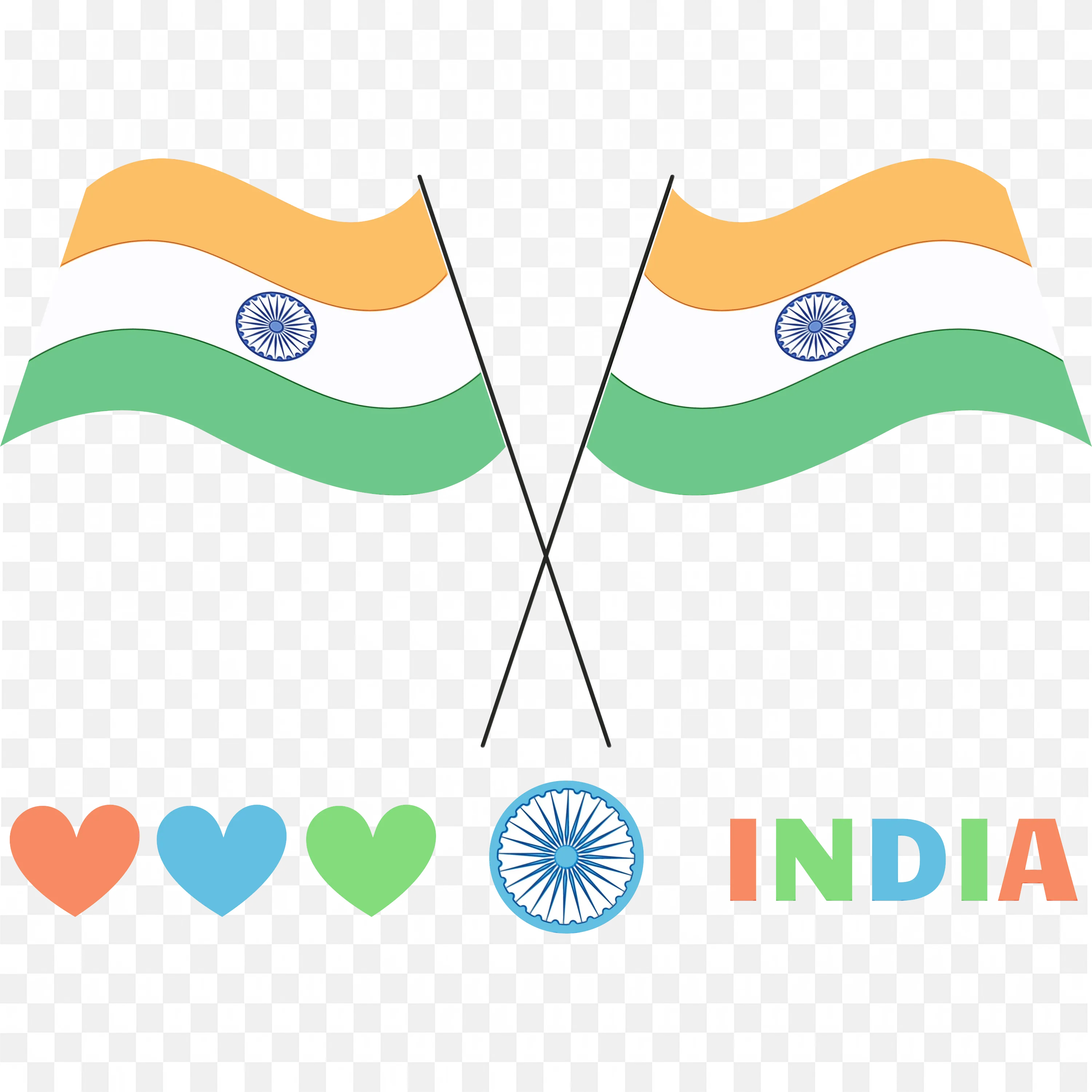 Two Indian Flags with Hearts and INDIA Text in a Creative Row