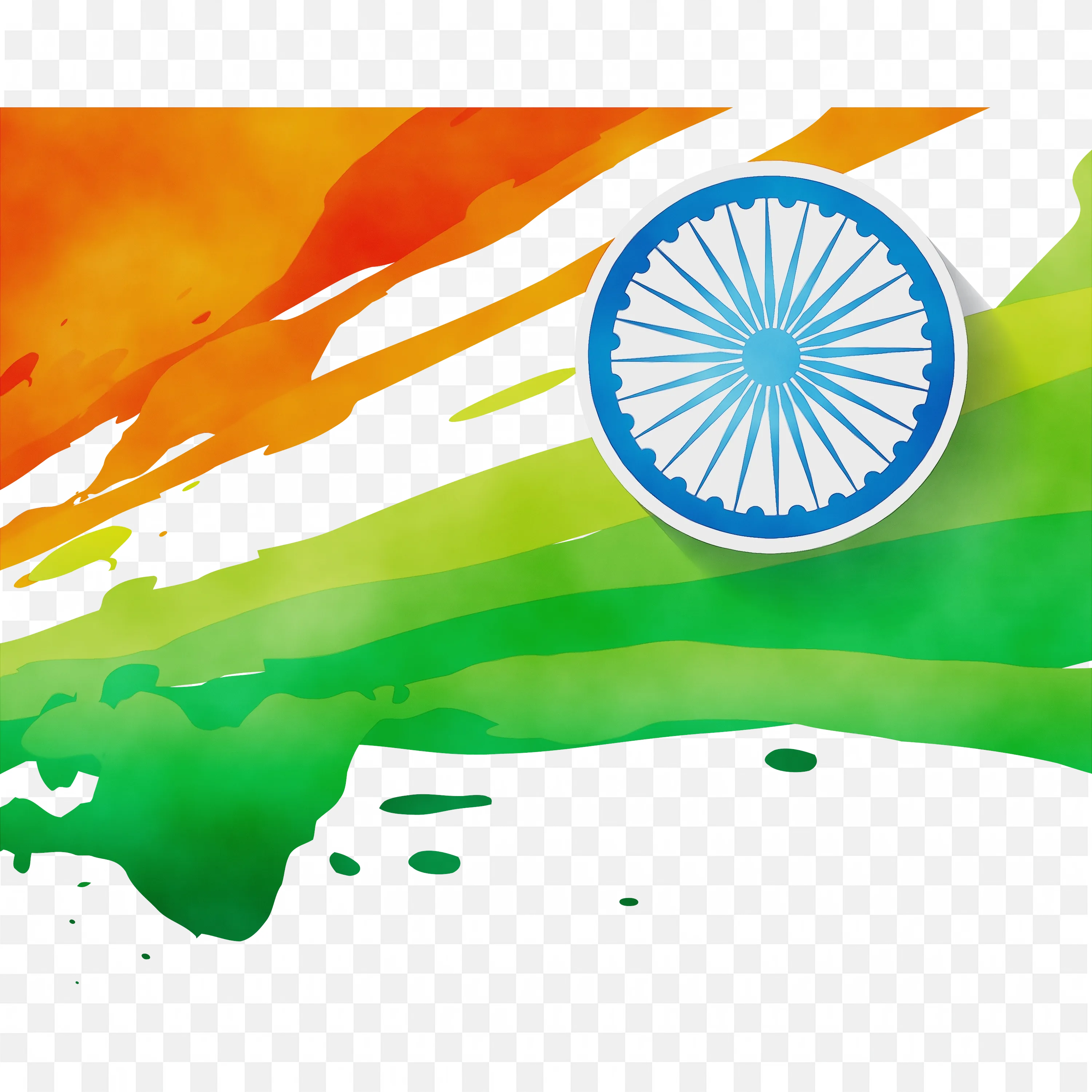 Waving Indian Tricolor Flag with Blue Ashoka Chakra PNG