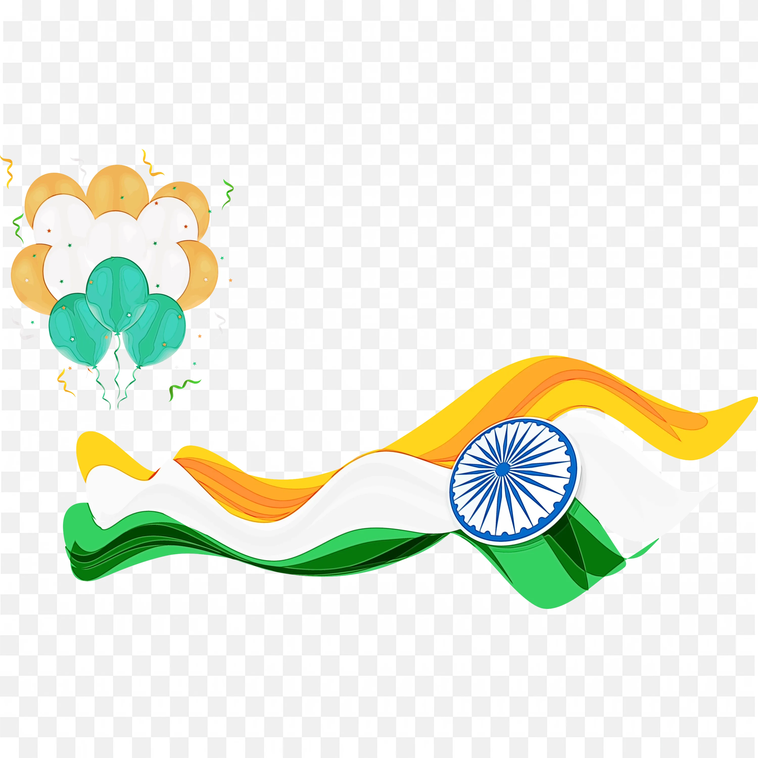 Wavy Brush Stroke Indian Flag with Ashoka Chakra Free PNG