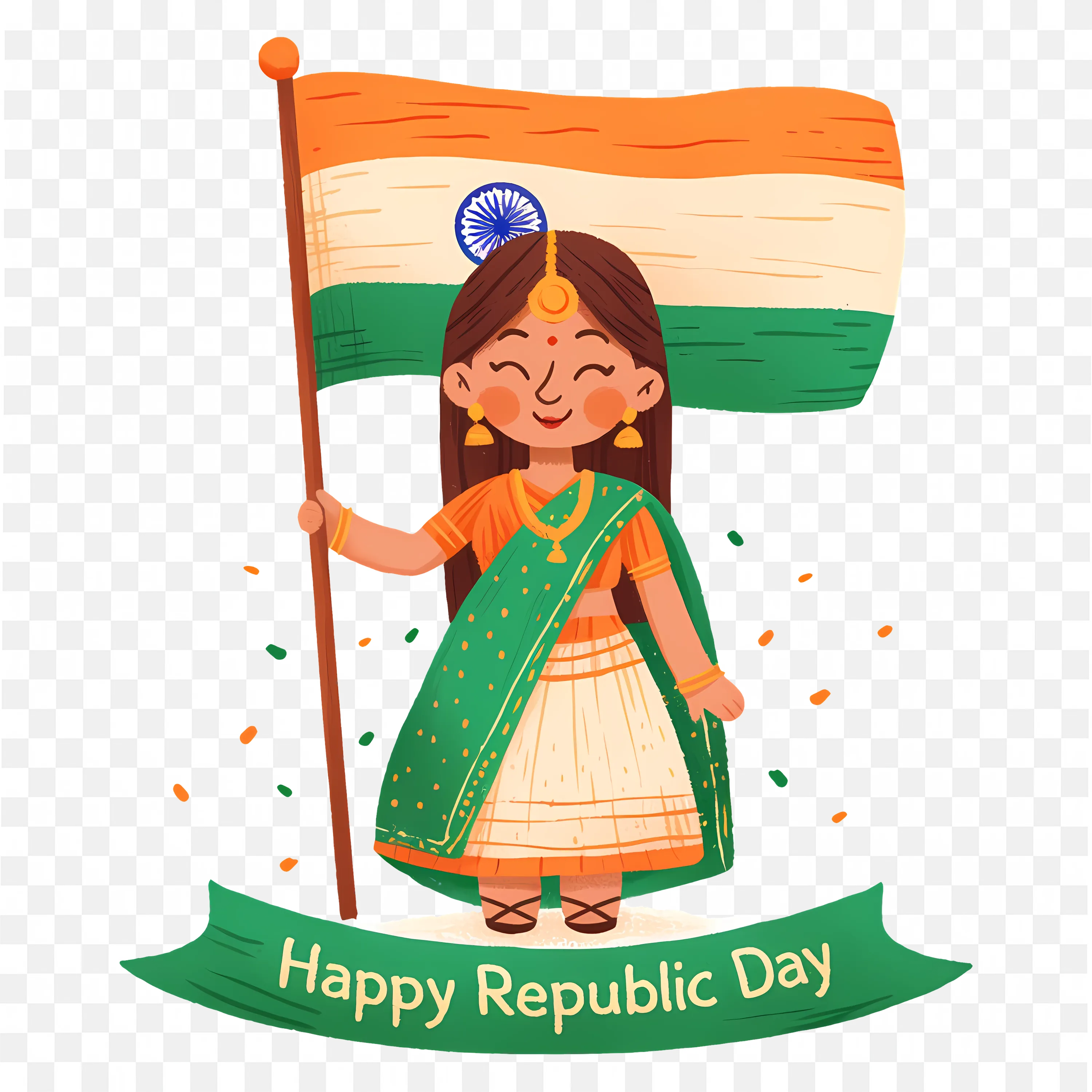 Woman Holding Indian Flag in Happy Republic Day Poster Art