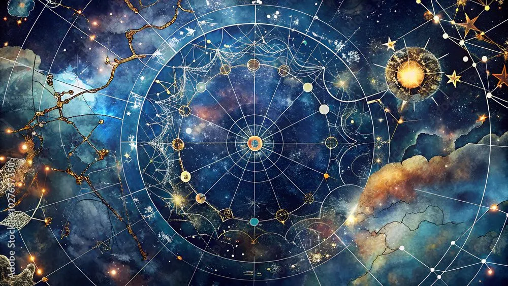 Astrology chart, zodiac wheel and planets representing today's transits