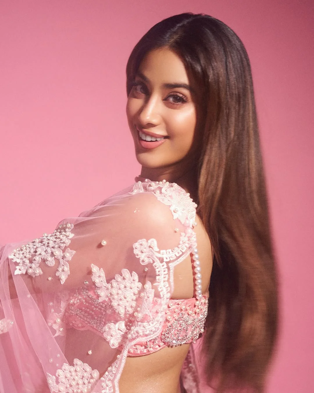 Janhvi Kapoor Desi Barbie in Blush Pink Manish Malhotra Lehenga