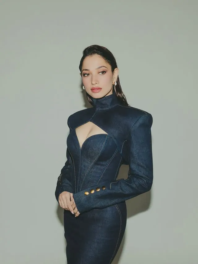 Bold Sculpted Denim Dress Details Tamannaah Bhatia