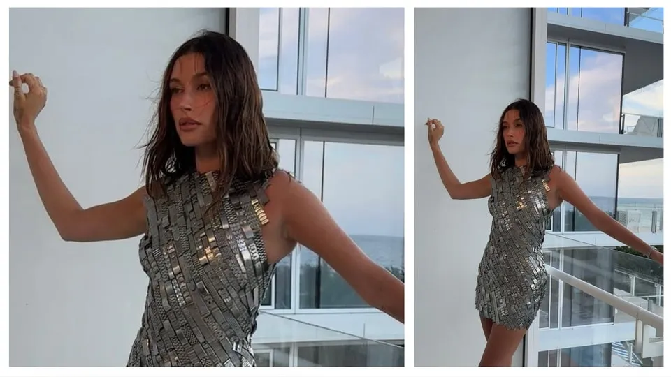 Hailey Bieber silver dress