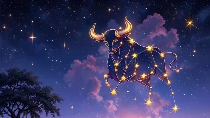 Taurus symbol with a steady foundation and calm home scene