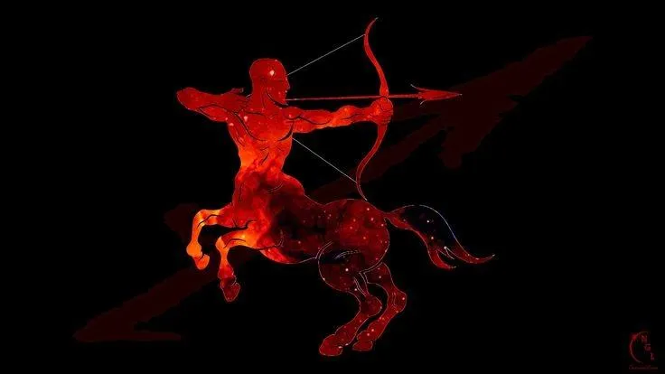 Sagittarius archer symbol with travel and horizon scene