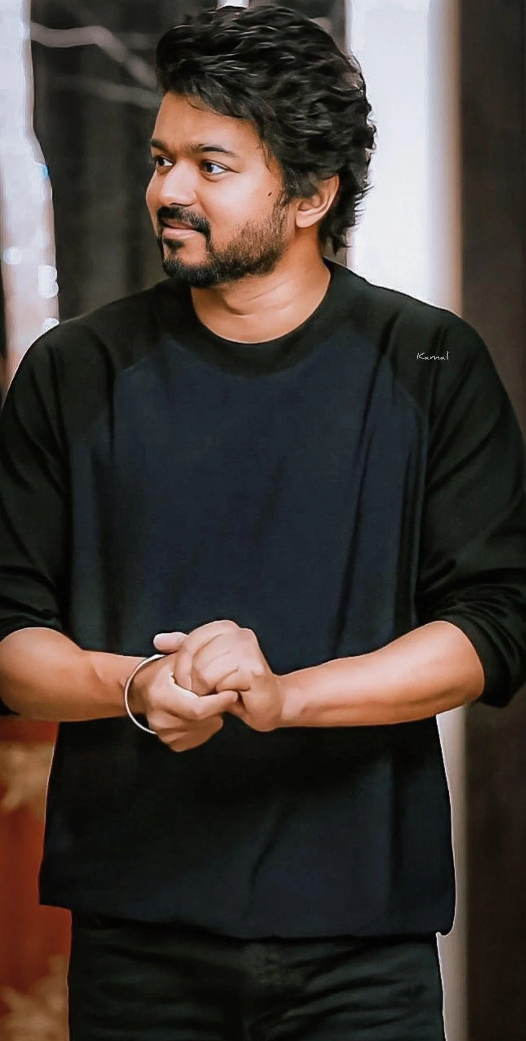 Vijay In Black Tshirt Wallpaper