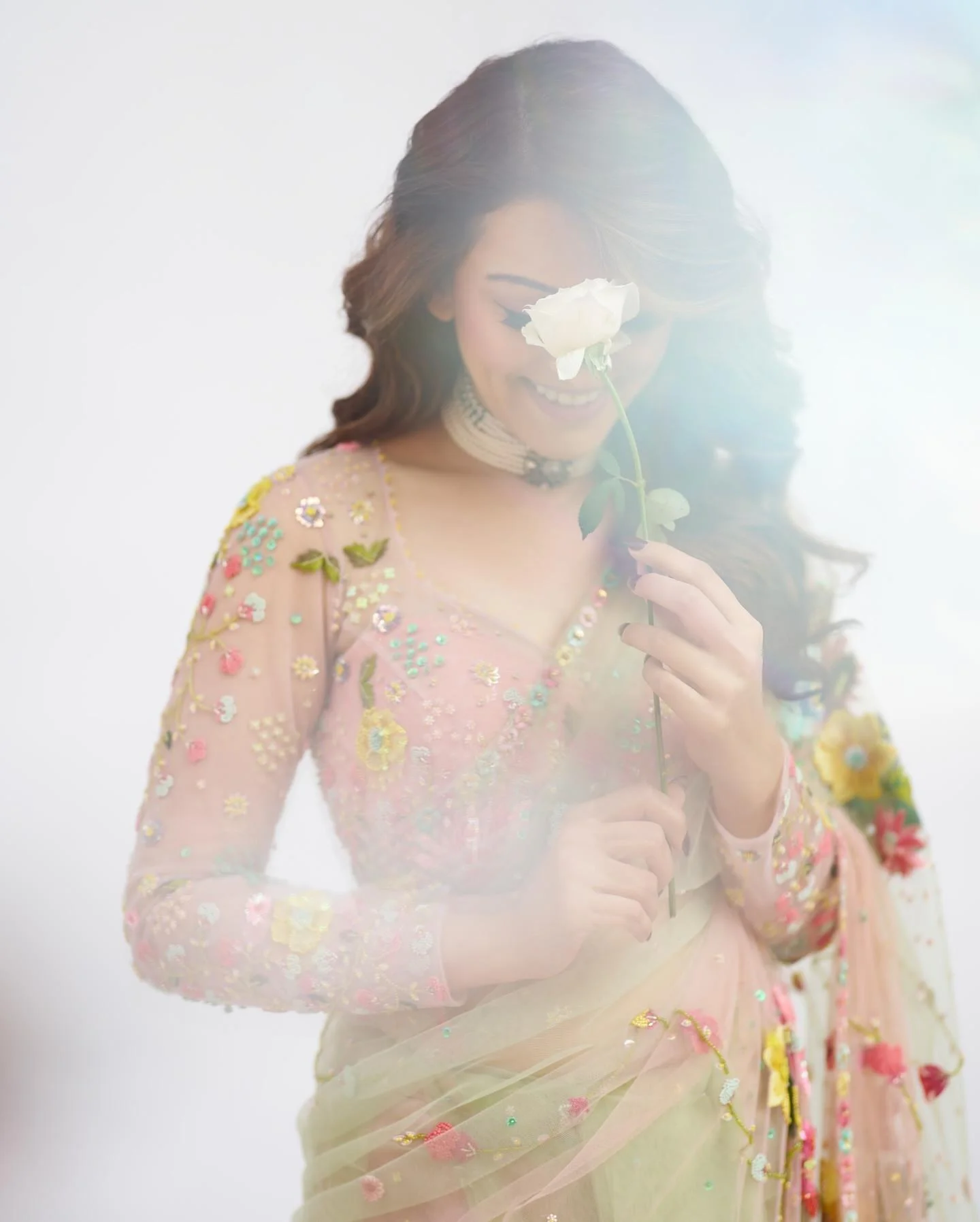 Actress Hansika Motwani in Floral Saree HD Wallpaper