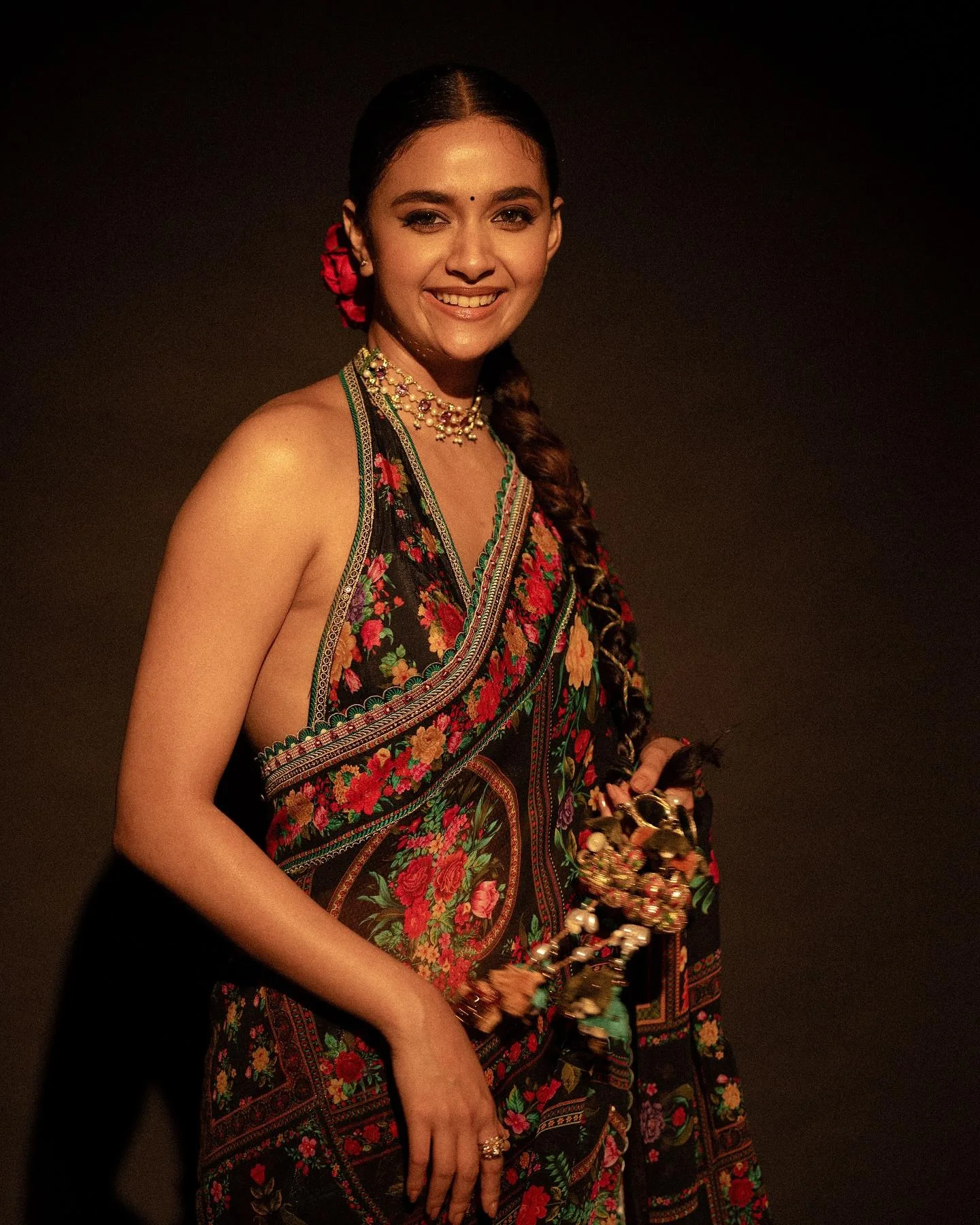 Keerthy Suresh Dazzles in Floral Black Saree Hd Image