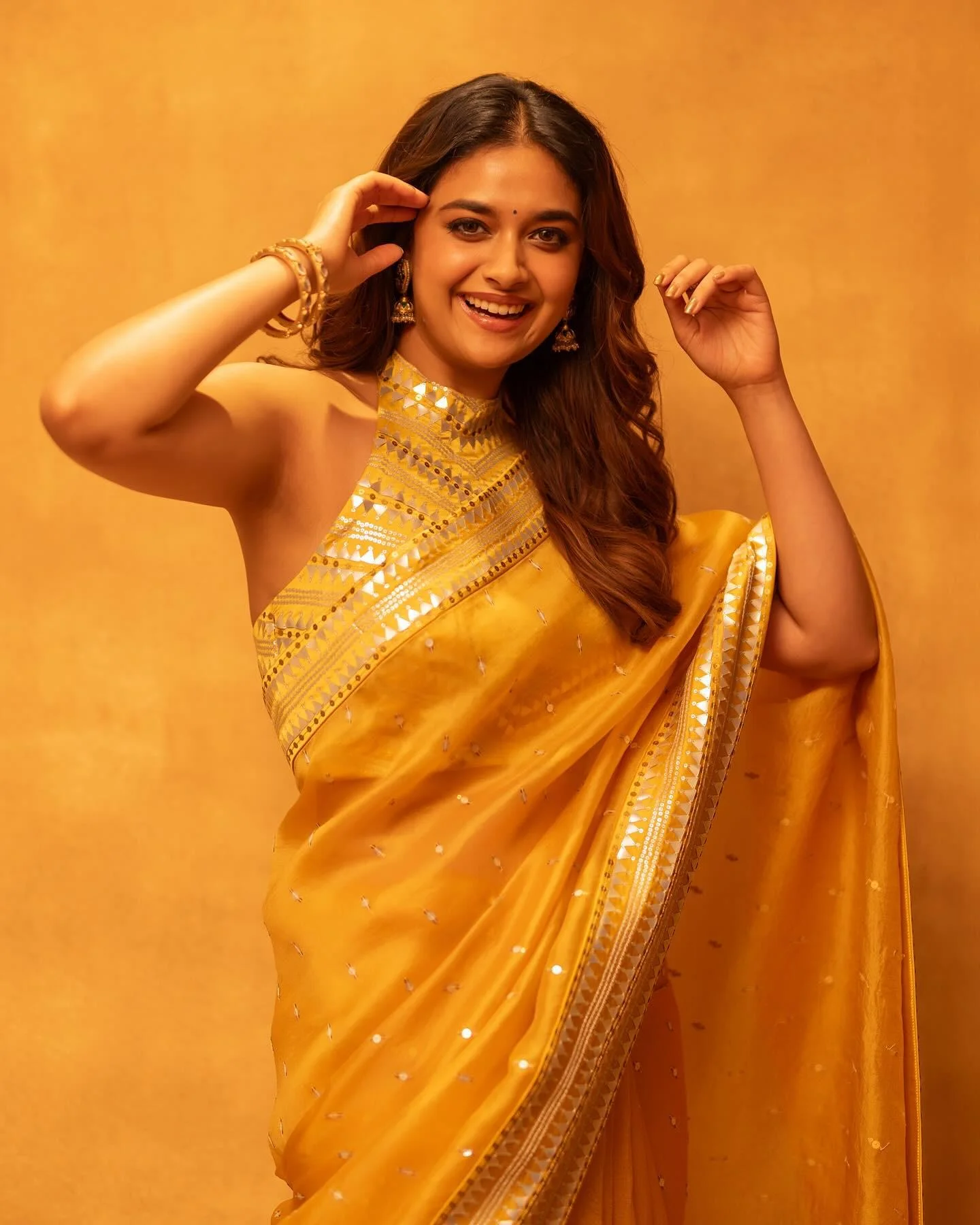 Keerthy Suresh in Elegant Yellow Saree Hd Image