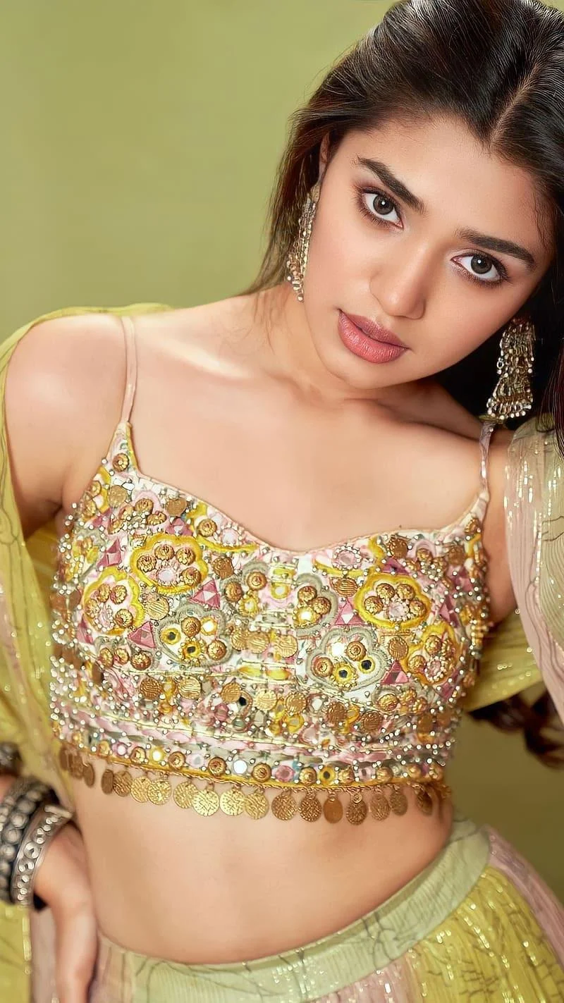 Krithi Shetty Cute in Yellow Gown Hd Wallpaper