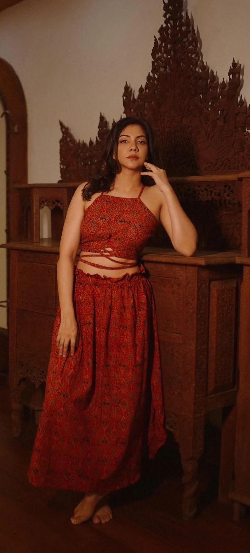 Actress Madonna Sebastian in Red Ethnic Wear