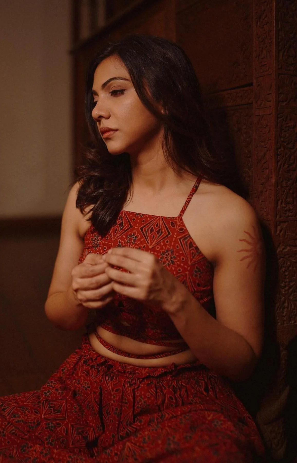 Actress Madonna Sebastian Red Ethnic Mood