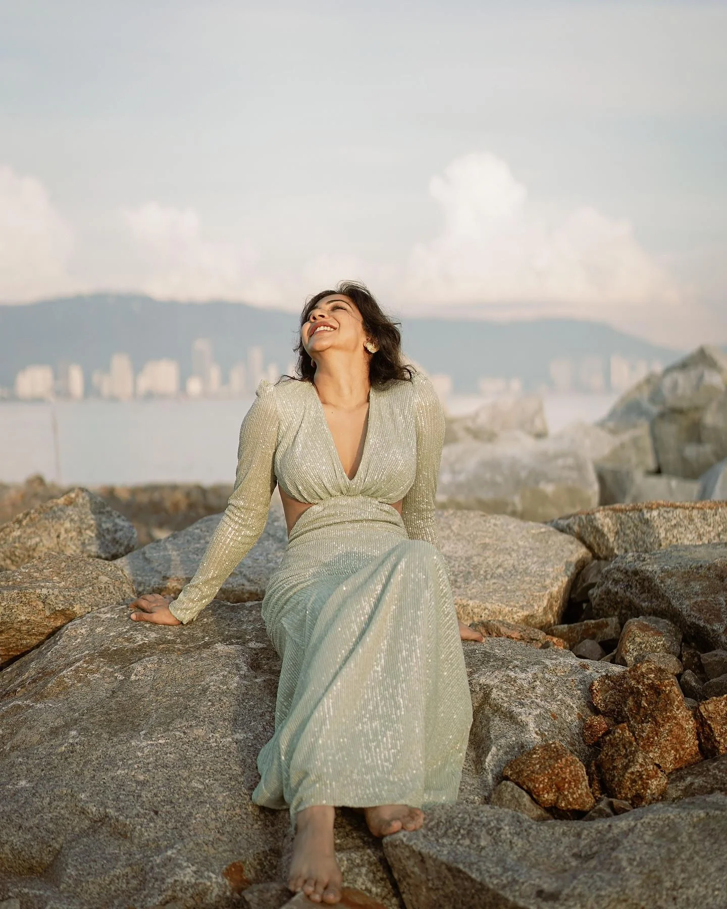 Madonna Sebastian Beach Shot in White Dress