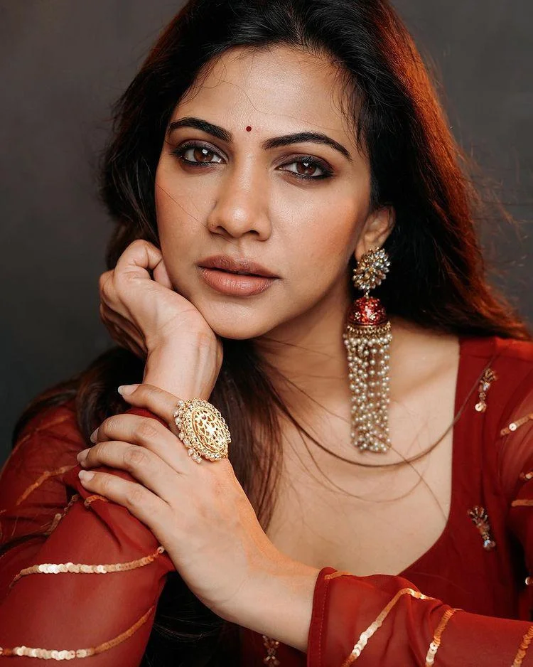 Madonna Sebastian Beauty in Red gown Hd Portrait