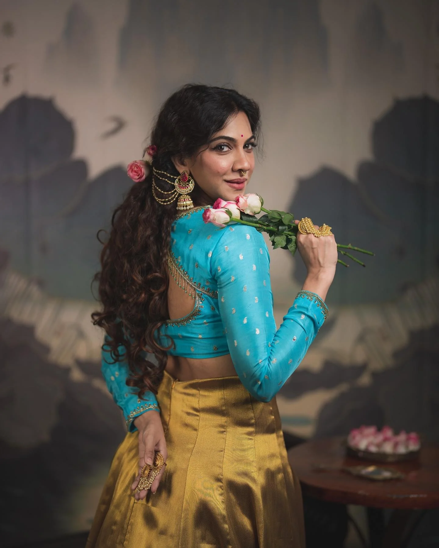 Madonna Sebastian hot in Ethnic Wear Portrait Wallpaper
