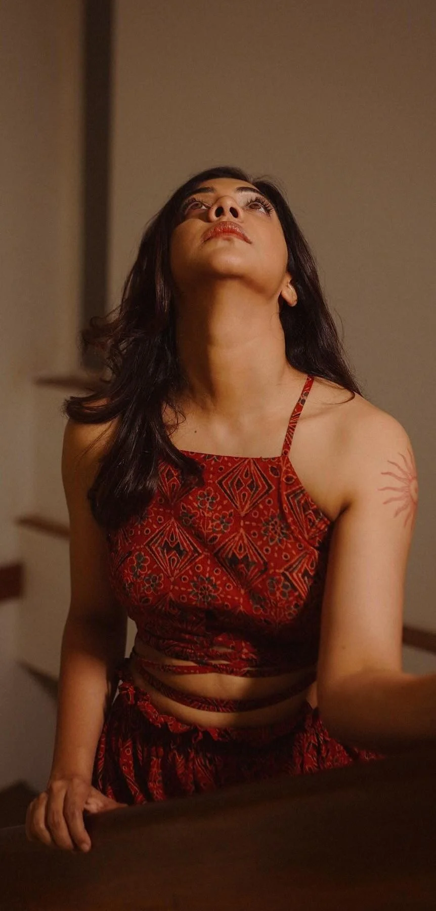 Madonna Sebastian in Red Ethnic Wear Hd Wallpaper