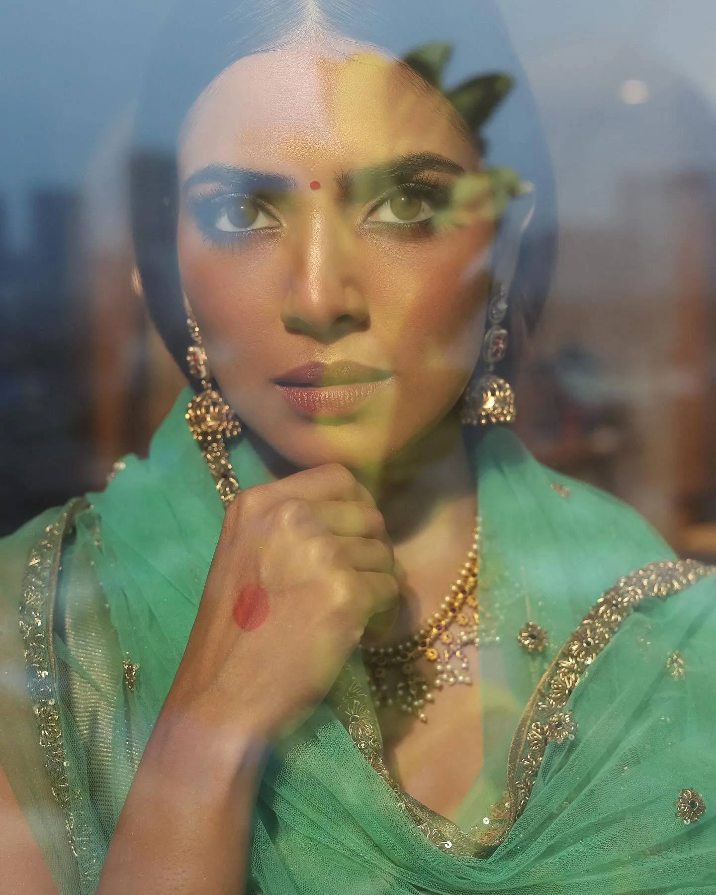 Attractive Malavika Mohanan in Green Ethnic Outfit Close Up