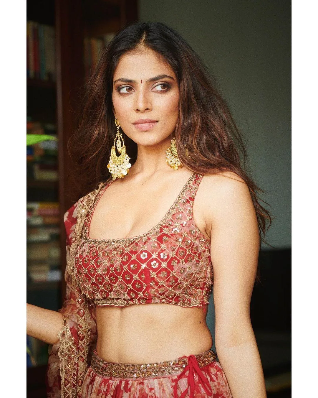 Attractive Malavika Mohanan Stunning Elegant Red Outfit