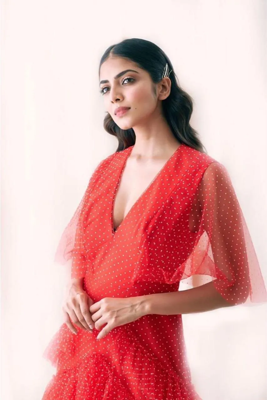 Beautiful Click of Malavika Mohanan Graceful in Red Saree