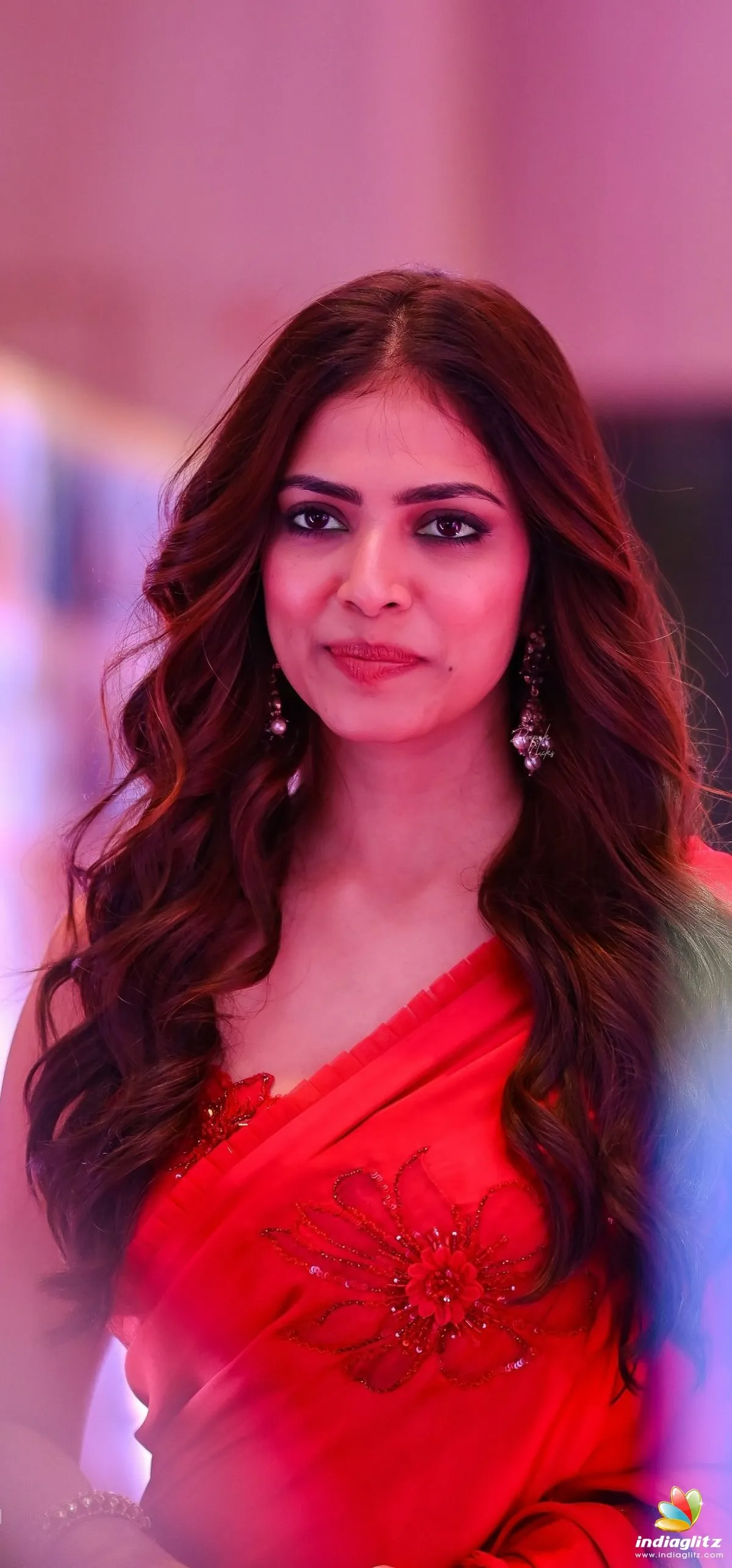 Beautiful Malavika Mohanan Glows in Red Saree Outfit Image
