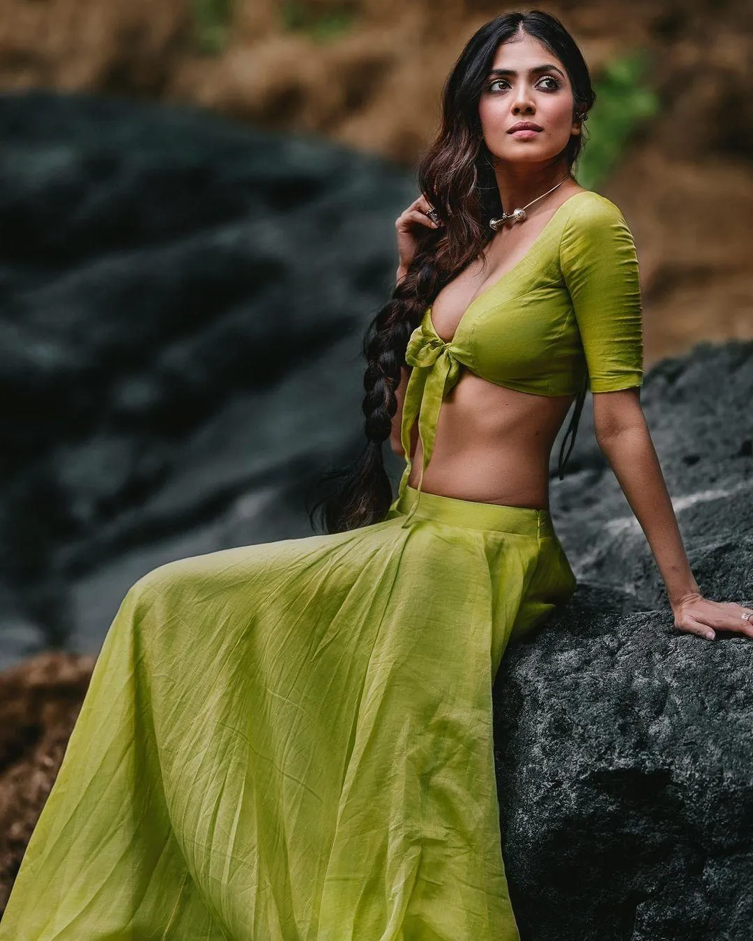 Beautiful Malavika Mohanan in Green Gown Outdoor Charm Image