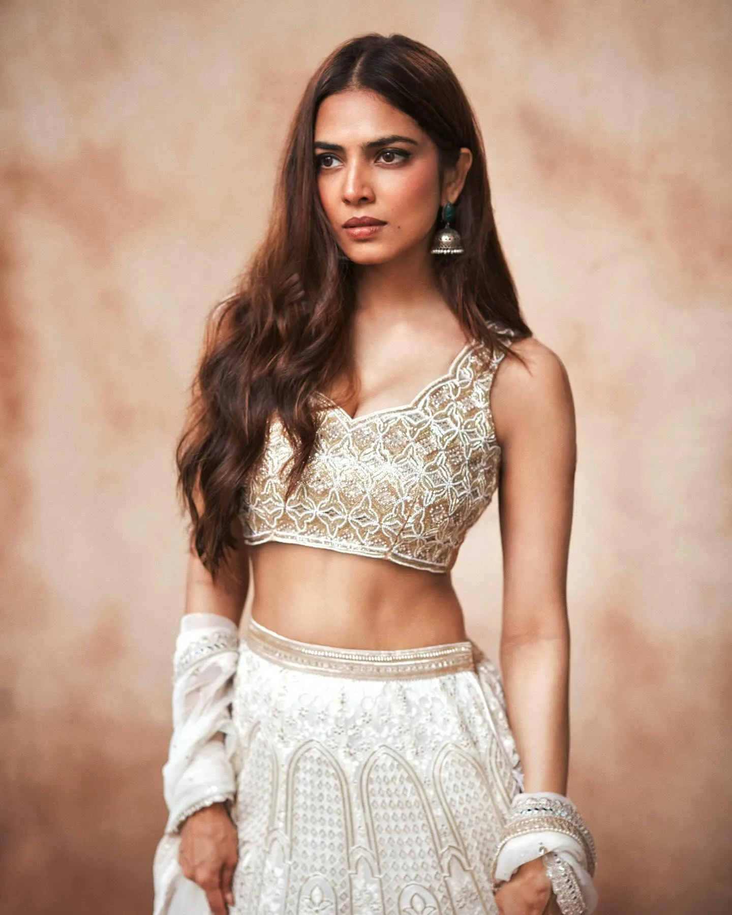 Beautiful Malavika Mohanan in White Lehenga Ethnic Look