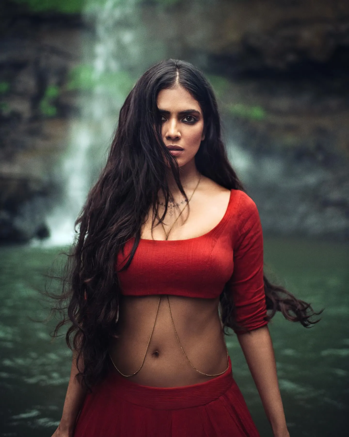 Beautiful Malavika Mohanan Wearing Red Crop Top Intense