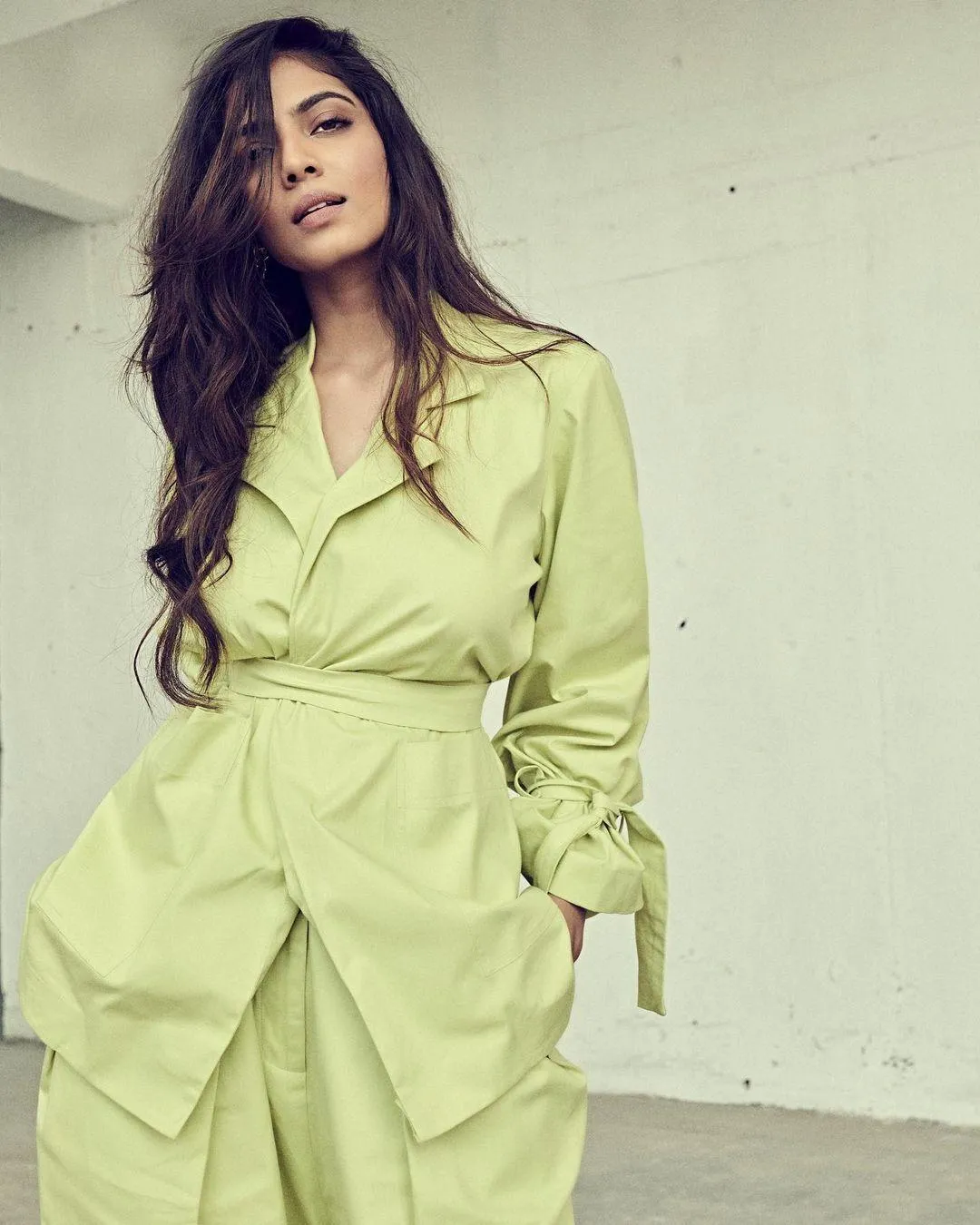 Bold Look of Malavika Mohanan Posing in Trendy Green Outfit