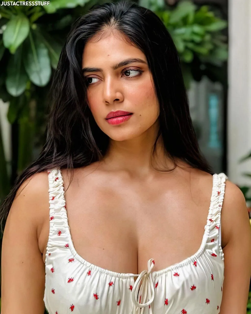 Charming Malavika Mohanan in Sleeveless Floral White Dress