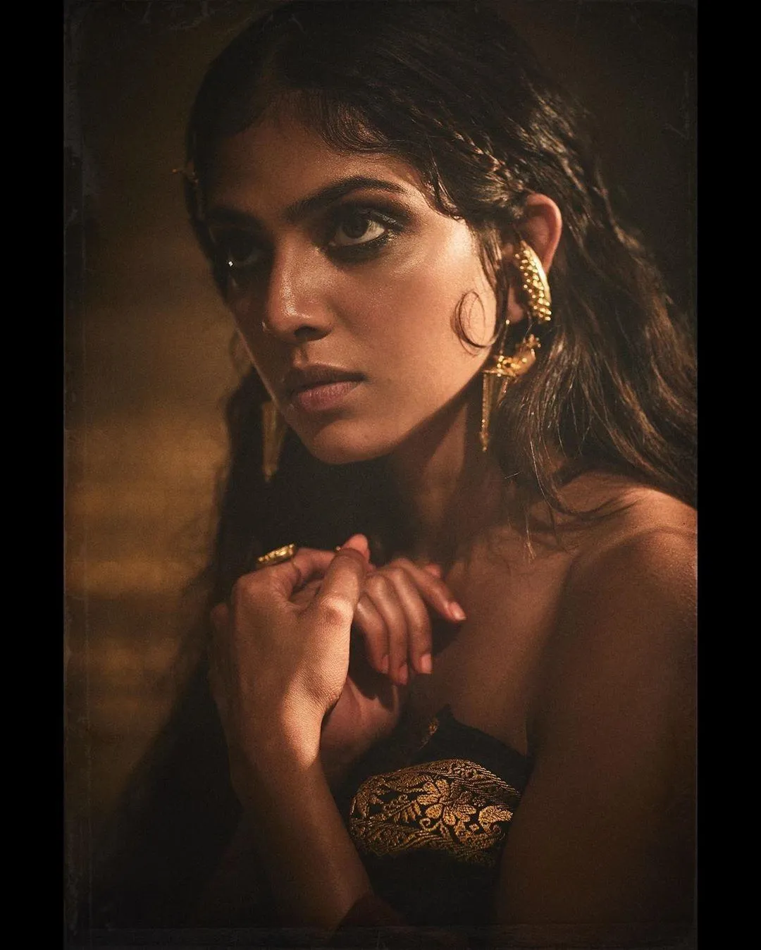 Charming Malavika Mohanan with Tattoos Wearing Black Dress