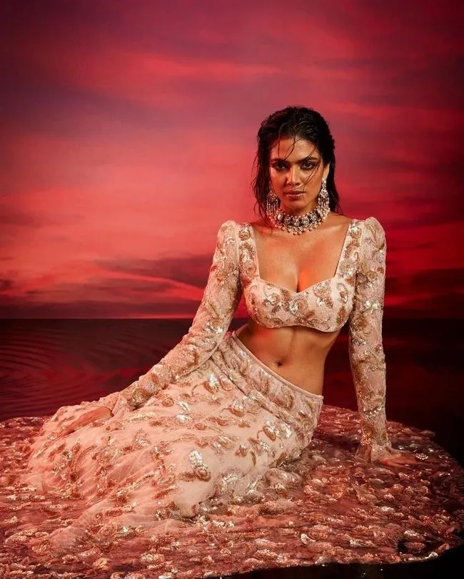 Fashion Photo of Malavika Mohanan Royal in Gown with Sunset